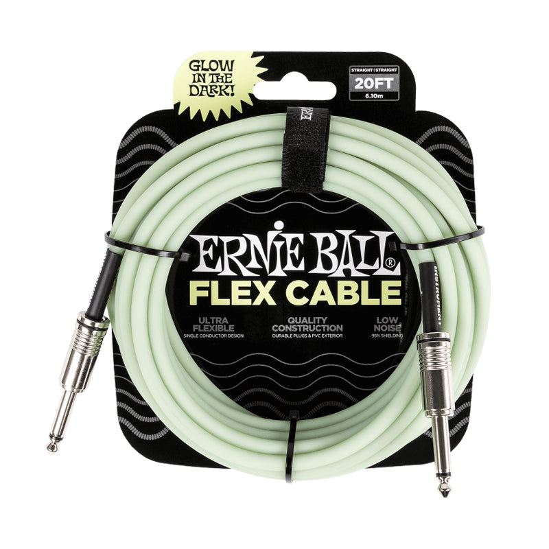 Ernie Ball 20ft Glow in the Dark Instrument Cable - High-Quality Flexible Guitar/Bass Cable for Live Performances & Studio Recording