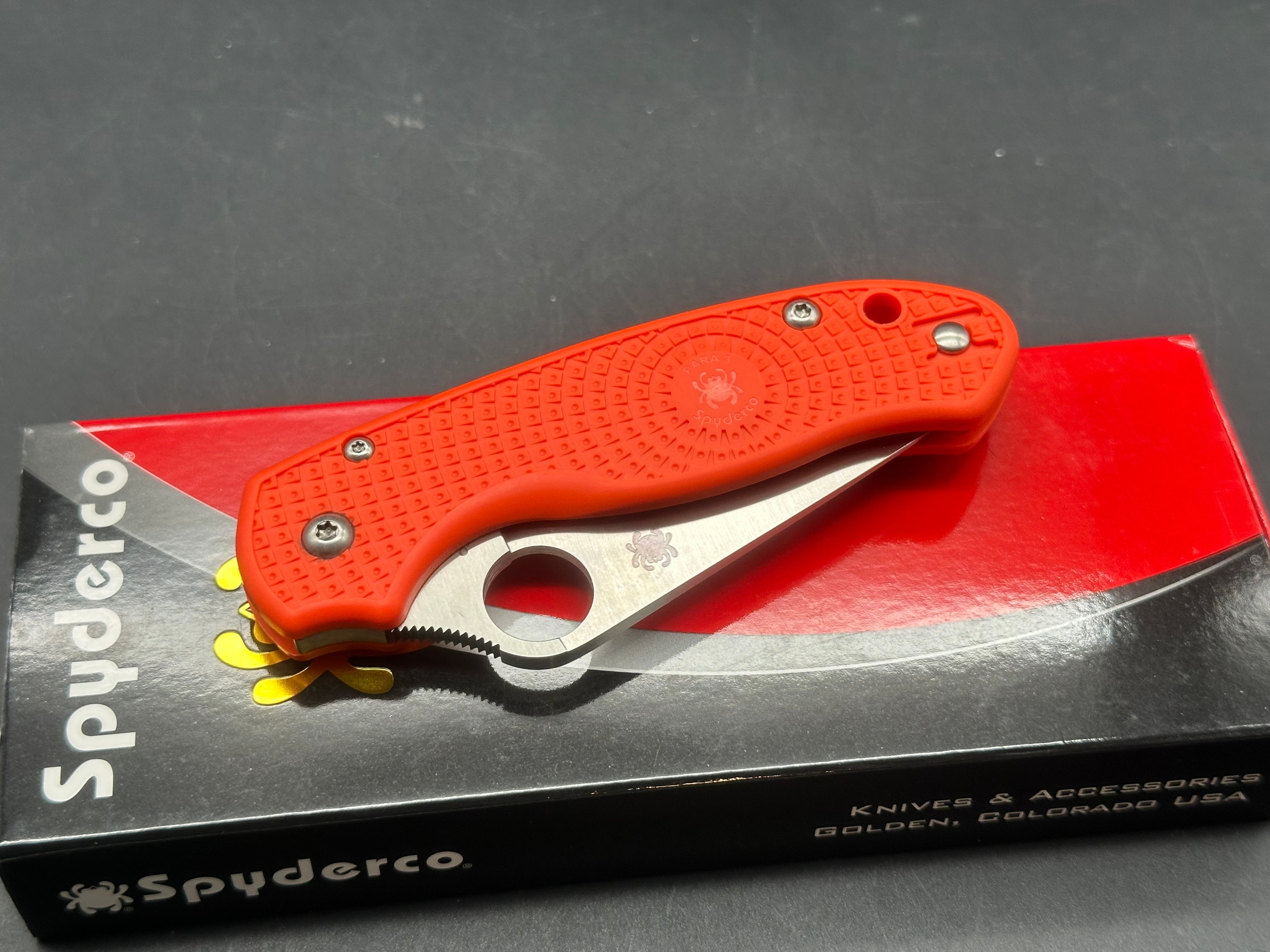 Spyderco Para 3 Lightweight Folding Knife - Cutlery Shoppe Exclusive CTS XHP Satin Blade & Orange FRN Handle - EDC Pocket Knife for Outdoor, Camping, and Everyday Carry
