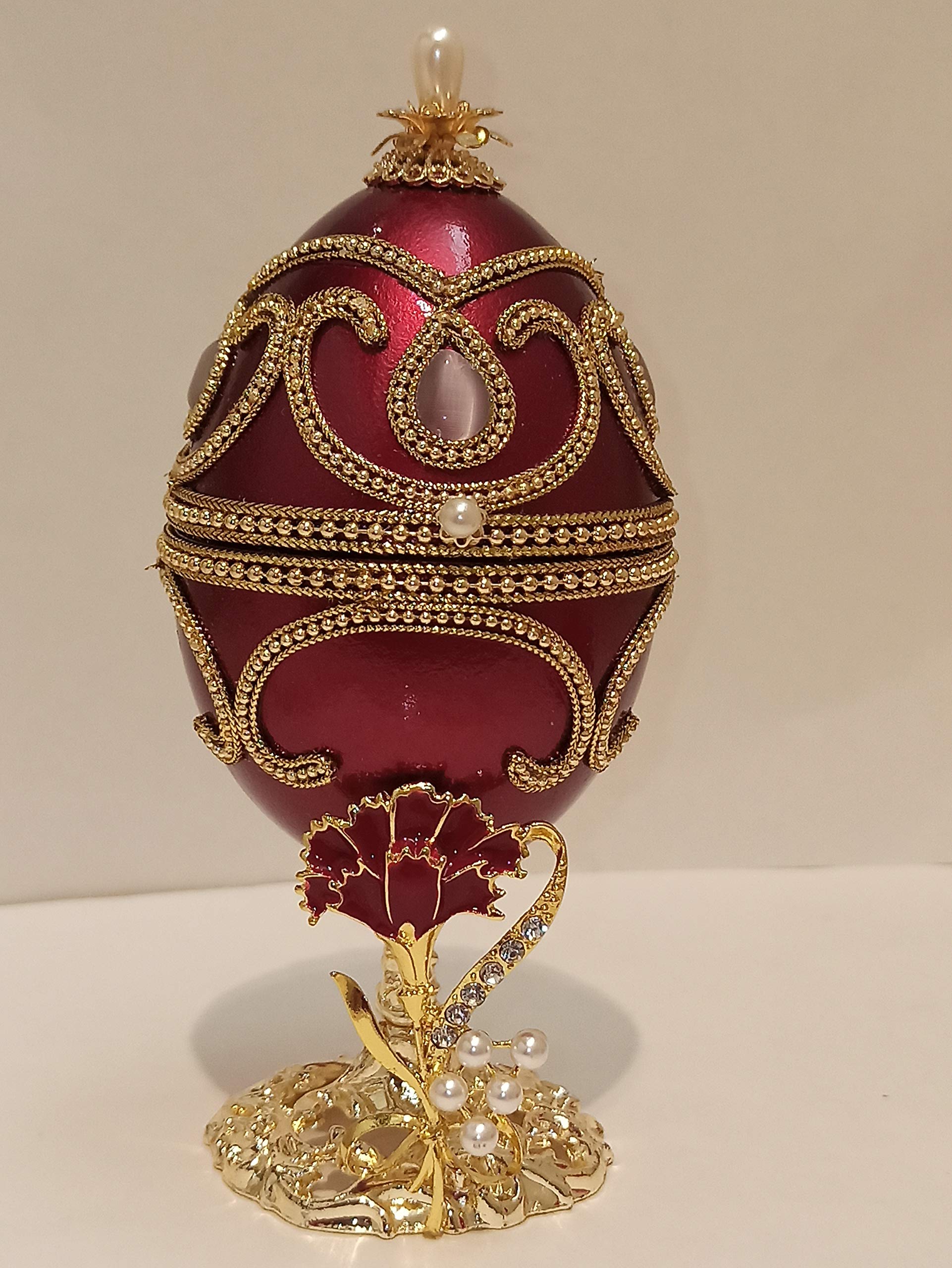Exquisite Carnation Jewelry Egg Faberge Musical Trinket Box - Unique Anniversary & Birthday Gift for Girlfriend, Best Friend | Perfect for Romantic Surprises, Keepsake Storage & Special Occasions