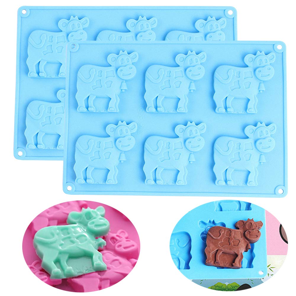 2 Pack Cow Silicone Molds for Baking, Chocolate & Soap Making - DIY Cake Candy Fondant