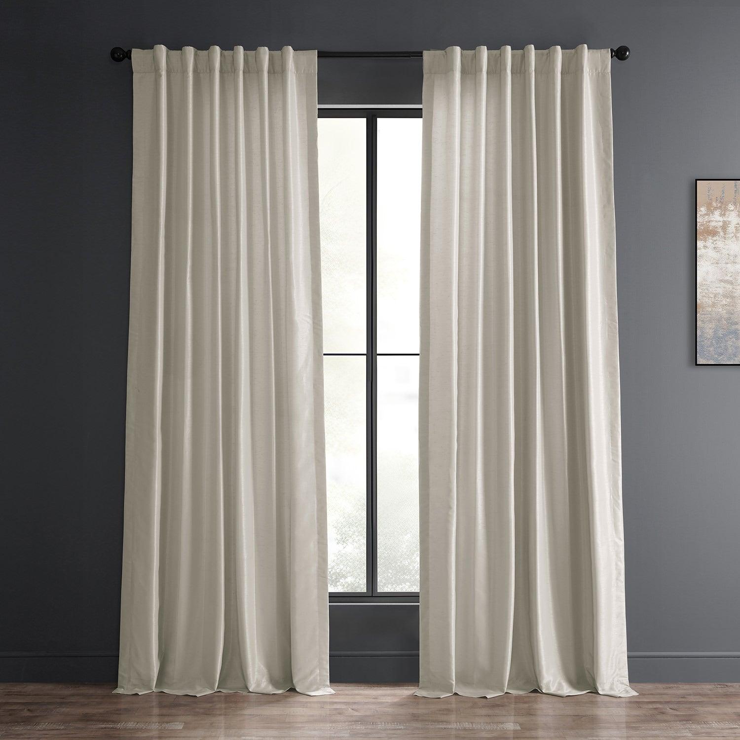 Elegant Mist Greige Vintage Textured Faux Dupioni Silk Curtains - Luxury Window Treatments for Living Room, Bedroom & Dining Room Decor