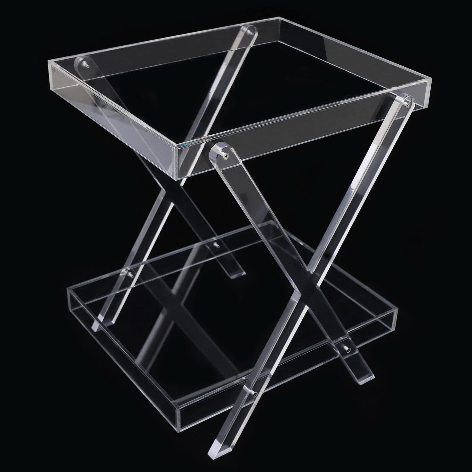 Clear Acrylic Rolling End Table - Rectangular Side Table with Wheels for Living Room, Bedroom, Entryway - Modern Snack Table & Console Table for Small Spaces - Perfect for TV Snacks, Bedside Storage & Entryway Decor