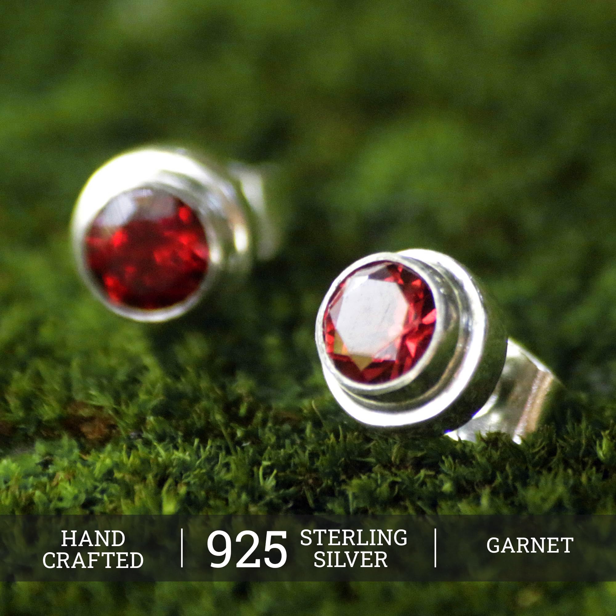 Handmade Garnet Stud Earrings .925 Sterling Silver - Bali Artisan Jewelry, January Birthstone Gift for Women | Perfect for Weddings, Anniversaries & Everyday Wear
