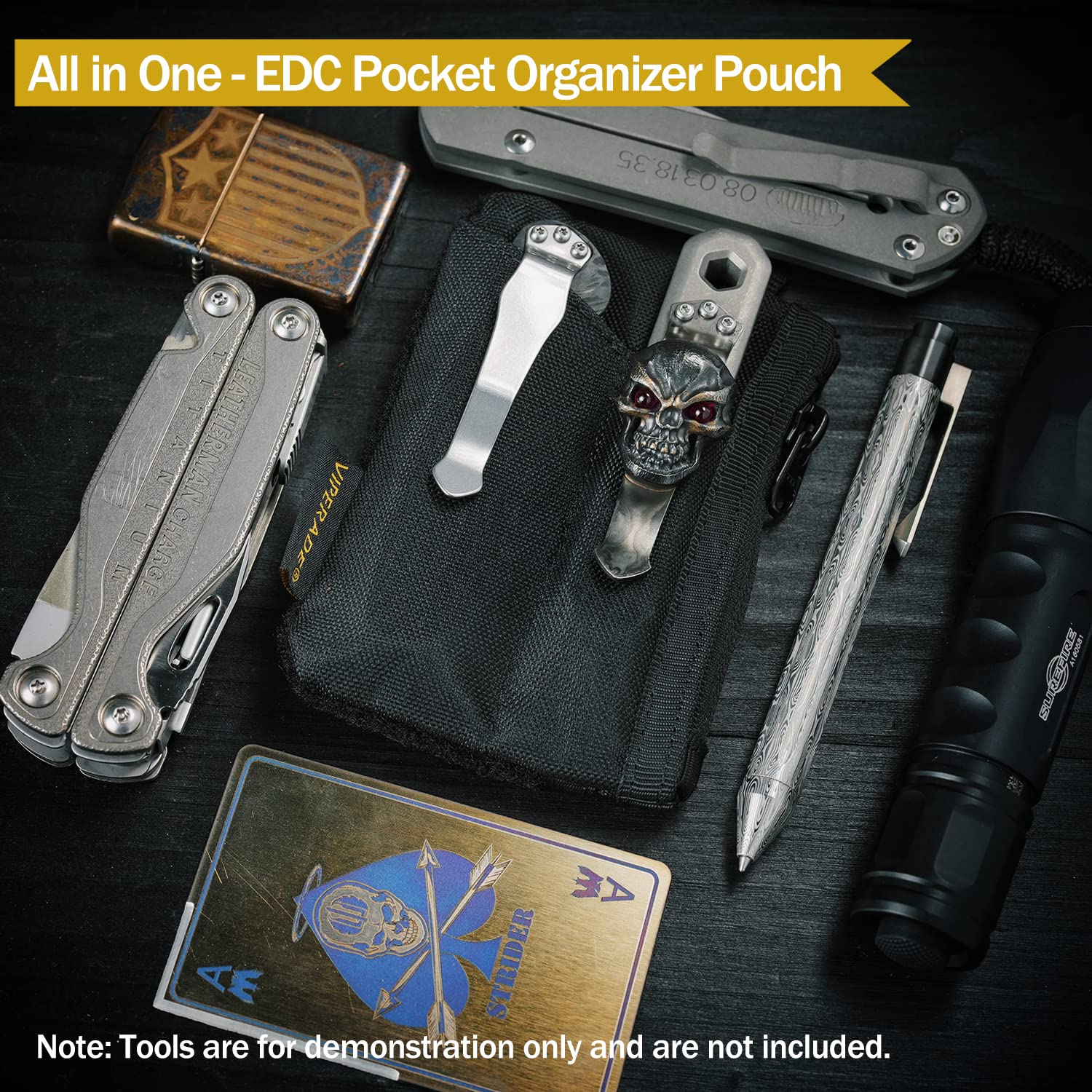 VIPERADE VE17 Mini EDC Pocket Pouch - 4-Pocket Compact Organizer with Hook & Loop Closure - Small Multitool Pouch for Everyday Carry (Black) | Perfect for Tactical Gear, Camping, Hiking & Outdoor Adventures