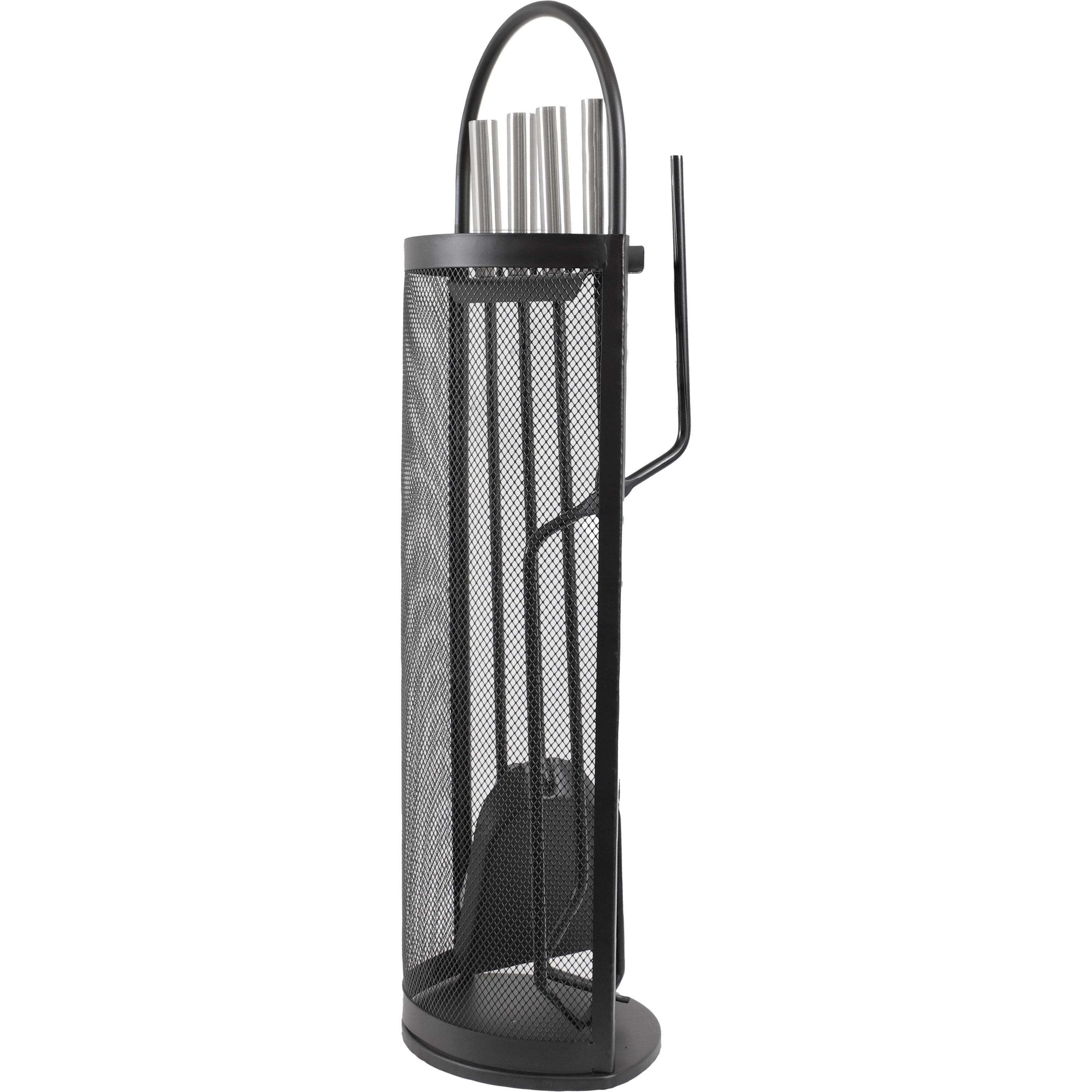 Sunnydaze 4-Piece Fireplace Tool Set with Mesh Shroud Holder - Heavy Duty Fireplace Accessories for Wood Burning Stoves & Fire Pits - Perfect for Indoor & Outdoor Use