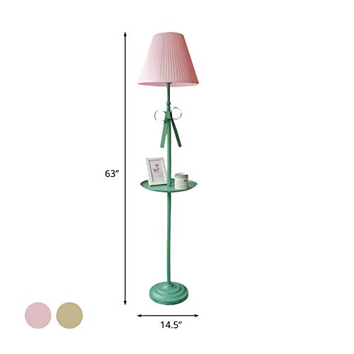 Nordic Pink Fabric Cone Floor Lamp with Bow & Plate - 1 Head Standing Light for Bedroom, Living Room & Office - Perfect for Bedside Nightstand, Reading Nook & Cozy Corner Lighting