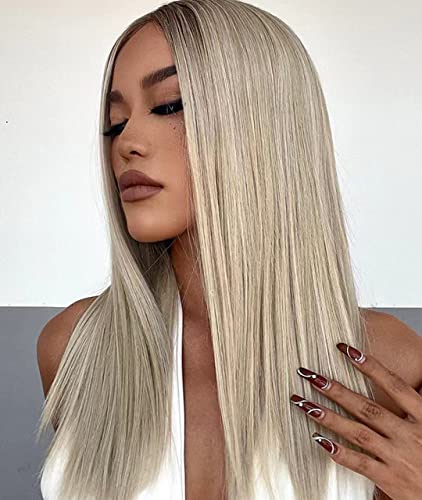 Platinum Blonde Ombre Lace Front Wig - Natural Looking Human Hair Wig for Women | Perfect for Cosplay, Parties & Daily Wear