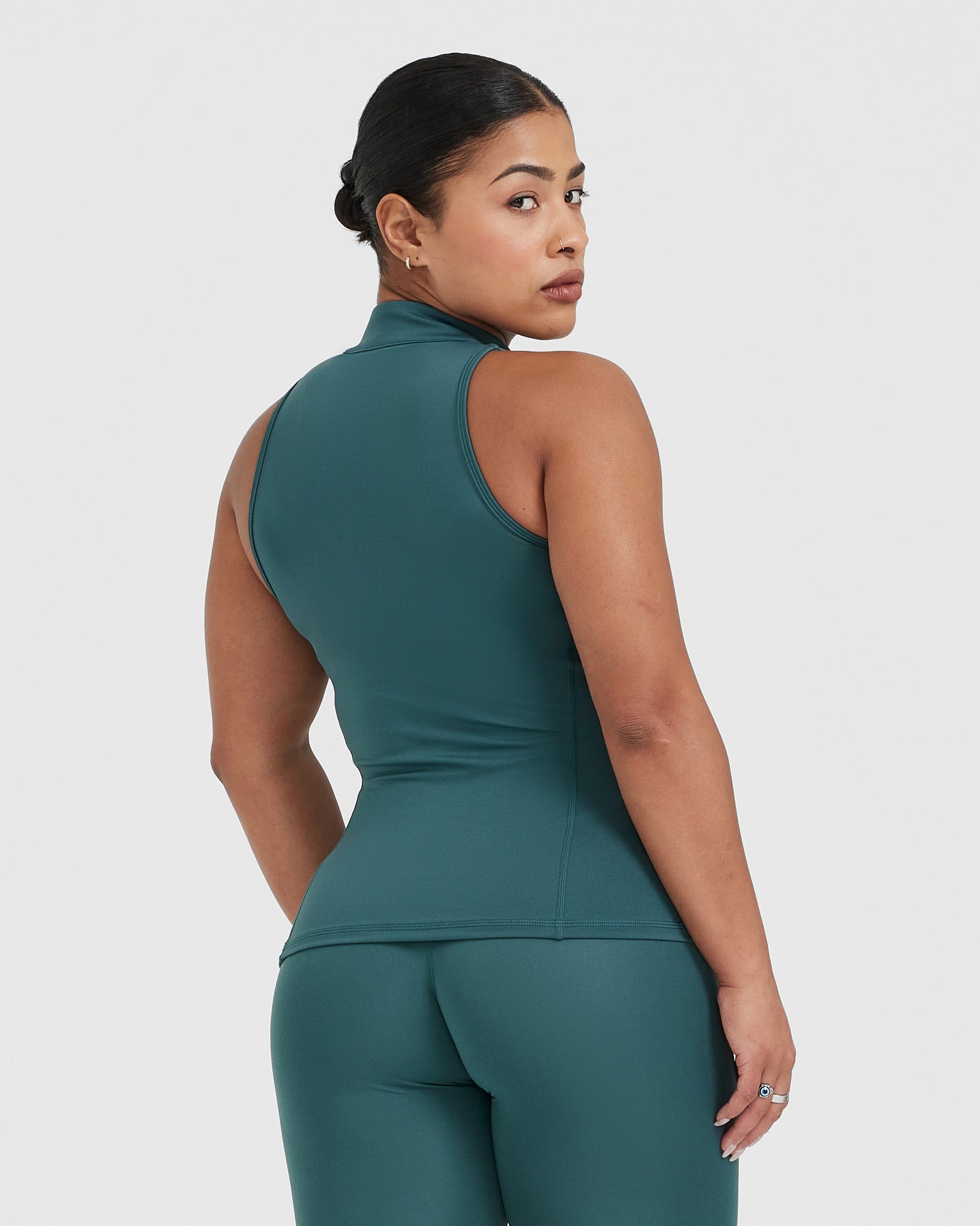 Timeless Half Zip Tank Top for Women - Soft Stretchy Workout Shirt in Marine Teal | Gym, Yoga & Casual Wear
