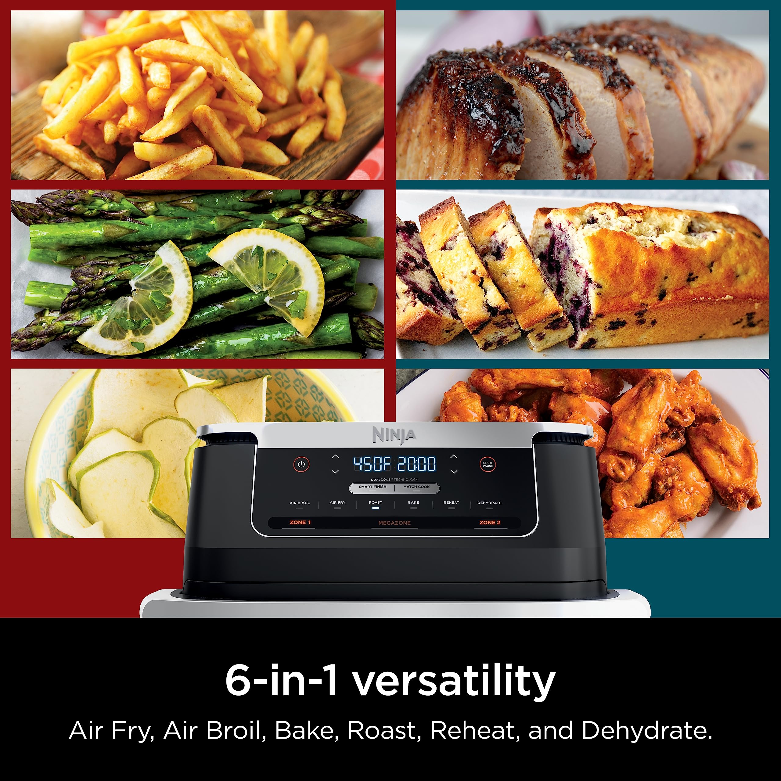 Ninja DZ071 Foodi 6-in-1 DualZone Air Fryer - 7QT Large Capacity, Smart Finish Technology - Air Fry, Bake, Roast - Perfect for Family Dinners, Meal Prep & Healthy Cooking (Renewed, Black)