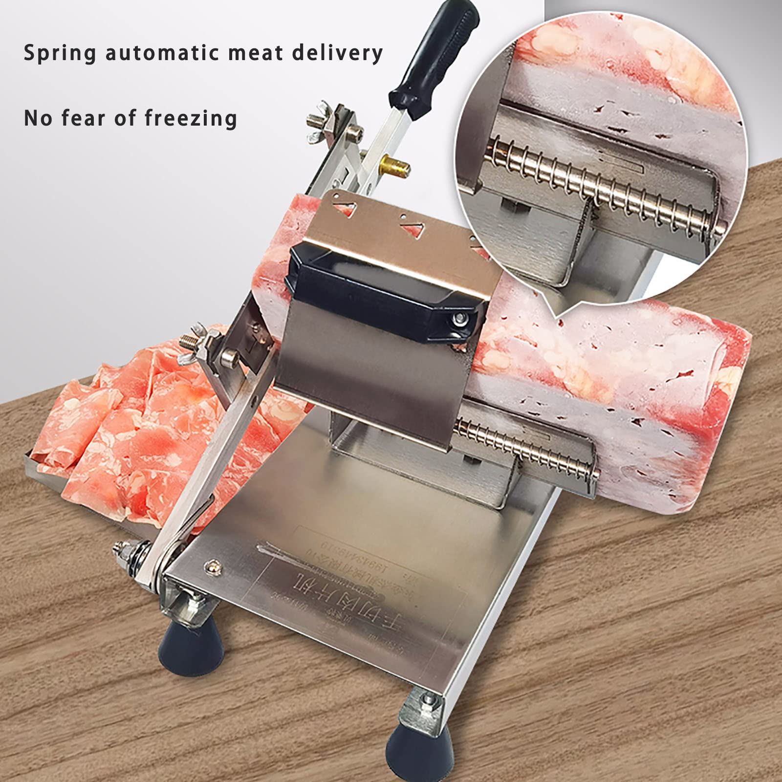 BJHYN Manual Meat Slicer - Adjustable 0.1-20mm Thickness for Beef, Mutton, Cheese - Stainless Steel Frozen Food Slicer - Perfect for Deli, Home Kitchen & Restaurant Use