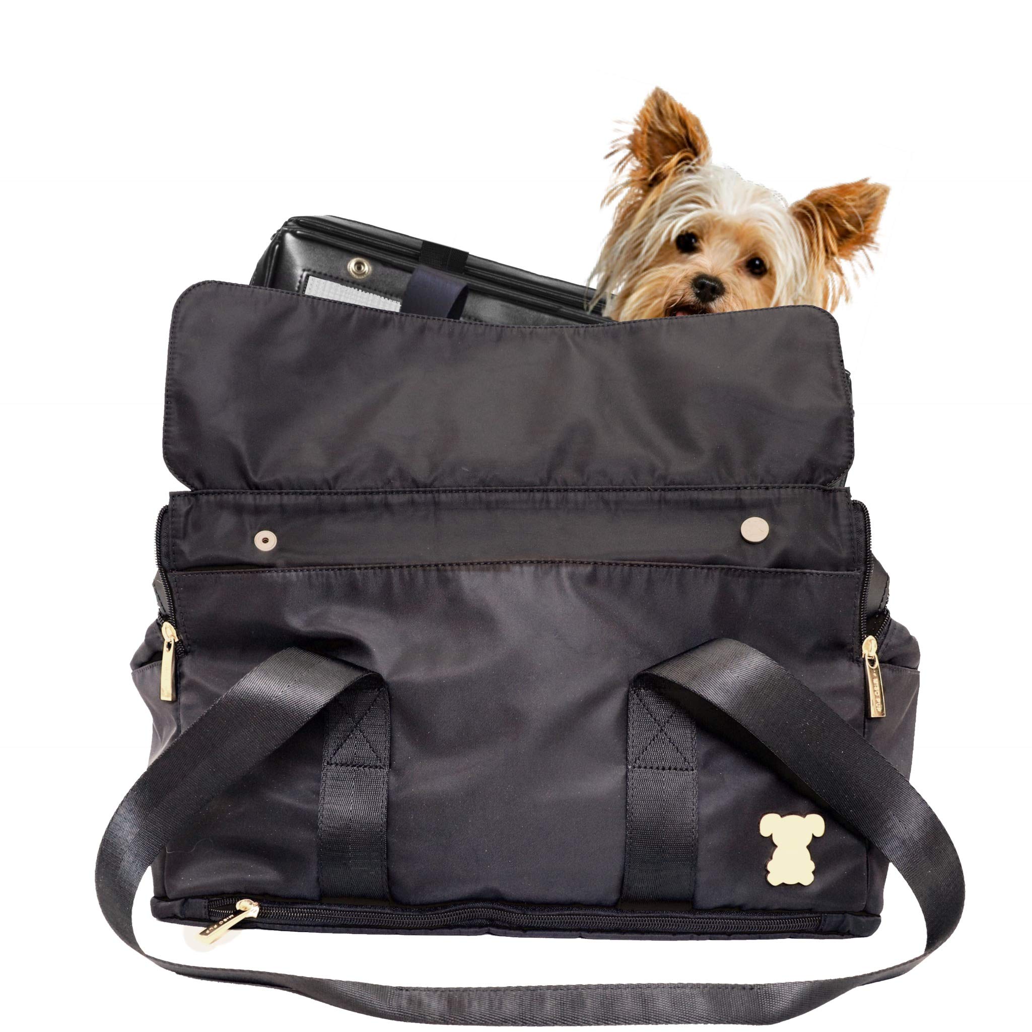 Interchangeable Shell Tote Pet Carrier - Black Flap Tote for Small Dogs & Cats | Lightweight Travel Carrier with Removable Base | Perfect for Airplane, Car Rides & Vet Visits