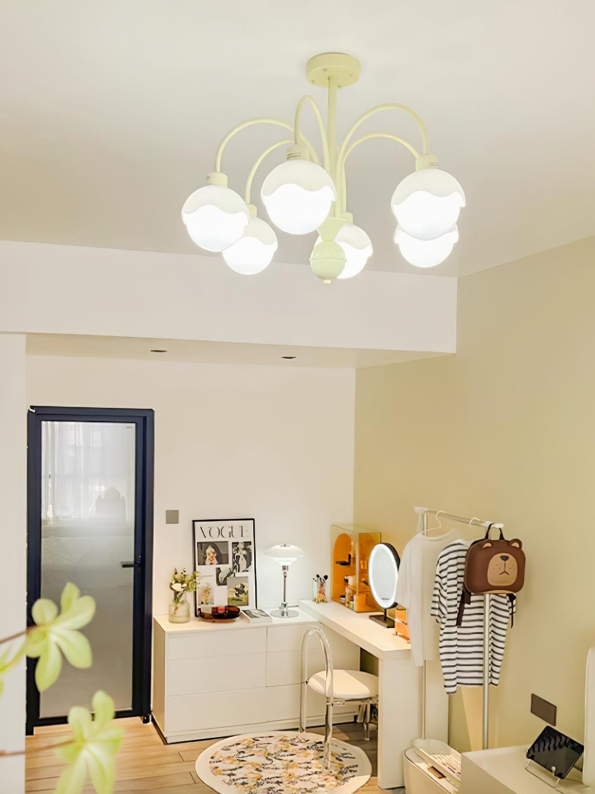 Creamy Lychee Matcha Chandelier - Elegant Floral Lighting Fixture for Living Room, Bedroom & Dining Room Decor