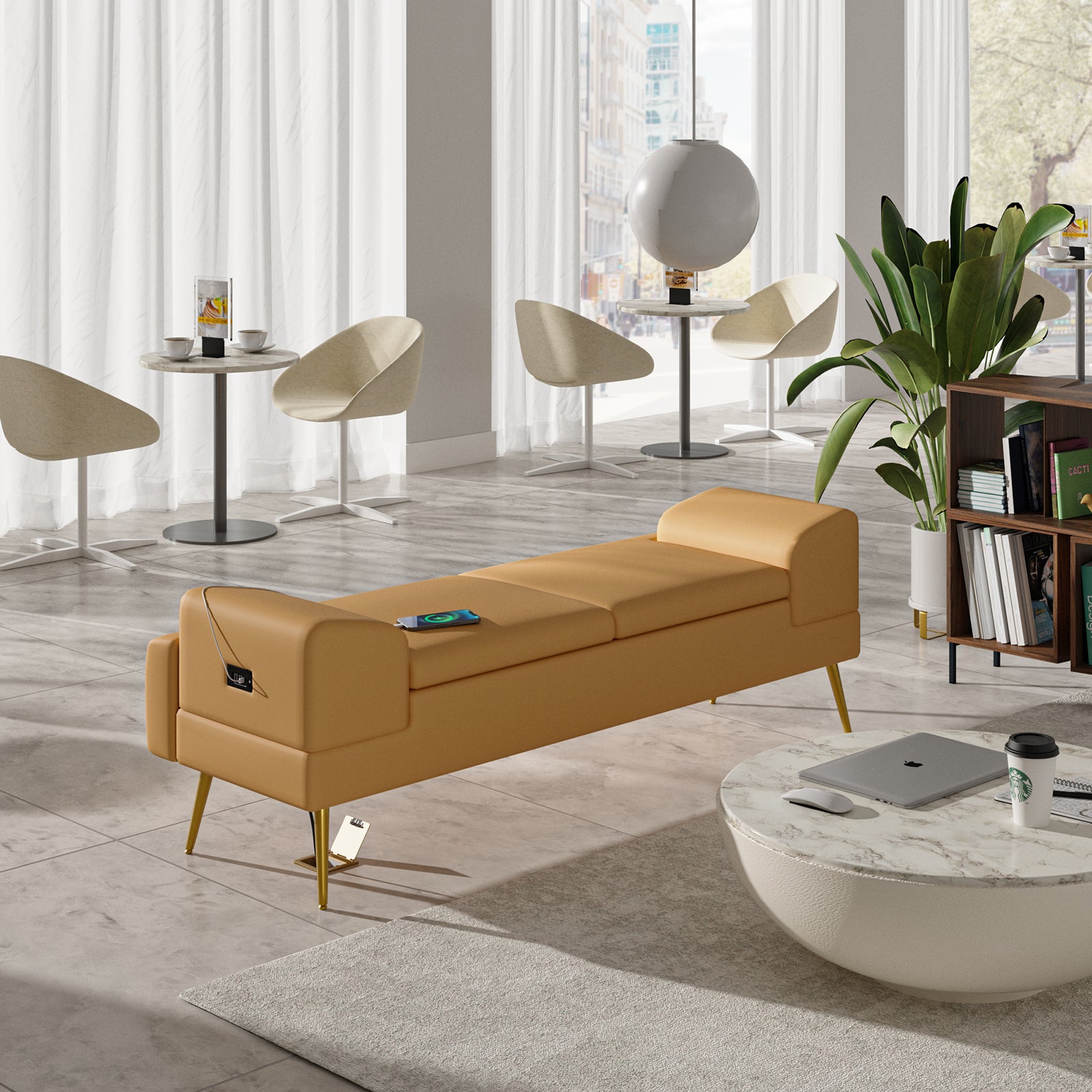Gaston Entryway Bench - Scratch-Resistant Vegan Leather with Built-in USB Charging Port - Perfect for Hallway, Living Room & Bedroom Storage