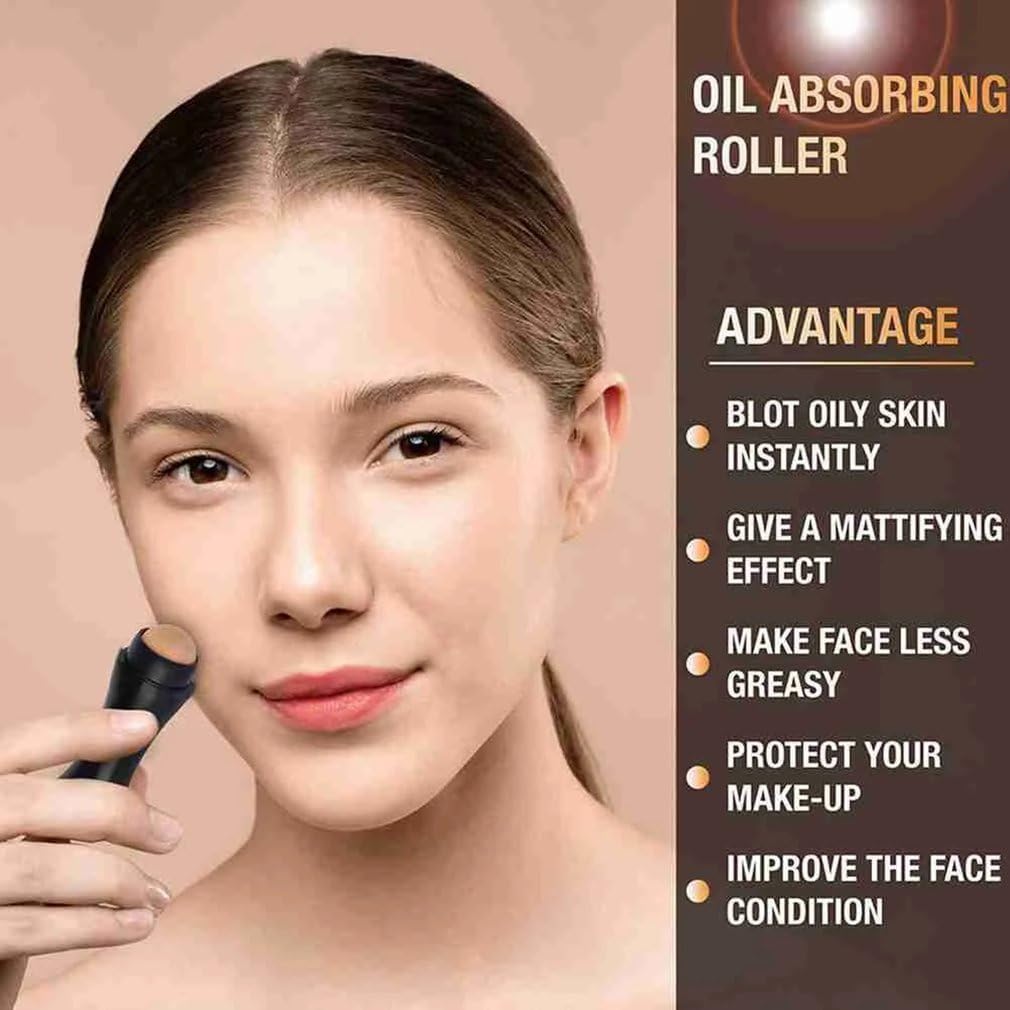 Natural Volcanic Stone Oil Absorbing Roller - Facial Pore Cleanser & Oil Removing Massage Stick for Makeup & Skin Care | Perfect for On-the-Go Touch Ups & T-Zone Shine Control