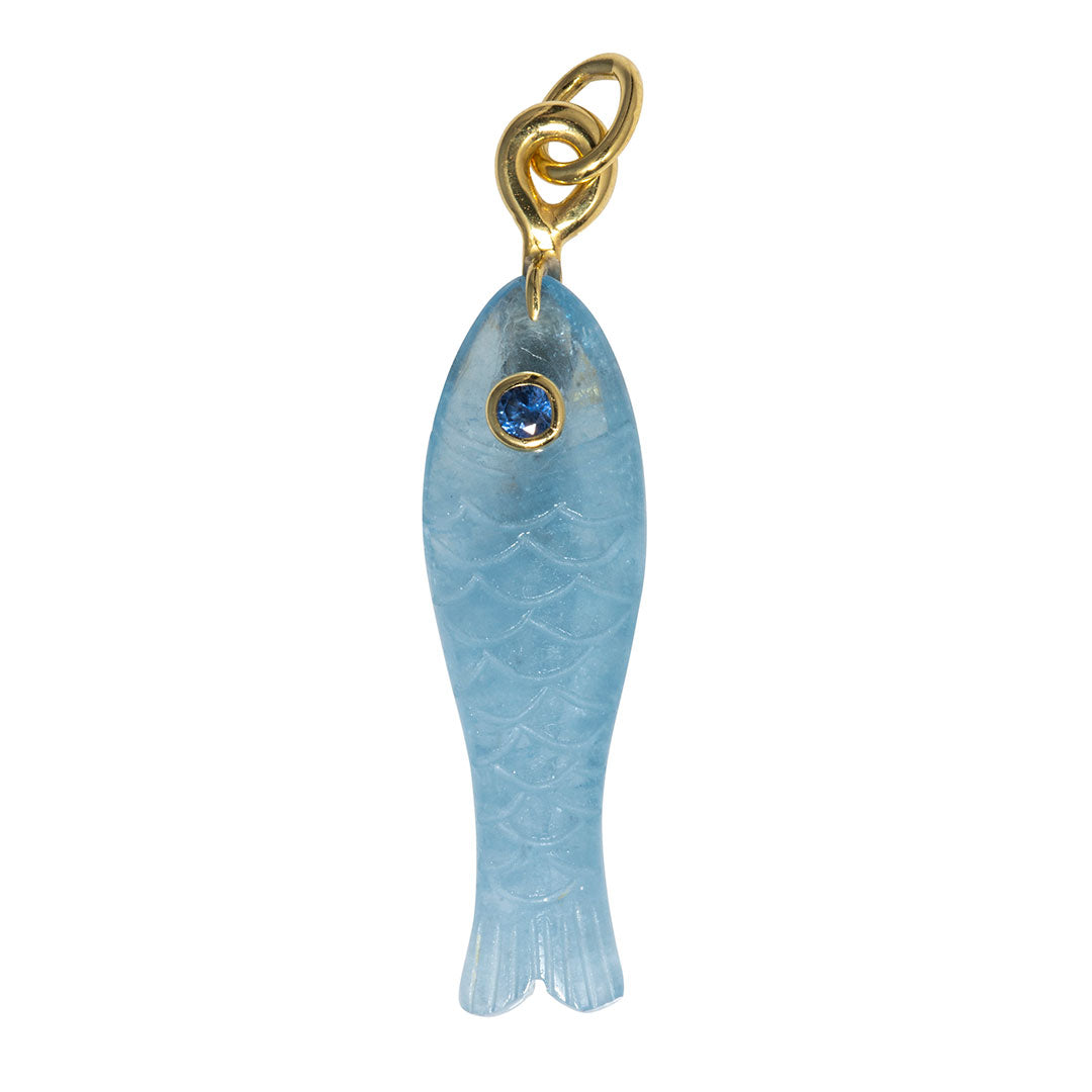 14K Gold Aquamarine & Sapphire Fish Pendant Necklace - Elegant Jewelry for Women, Perfect Gift for Birthday, Anniversary & Special Occasions