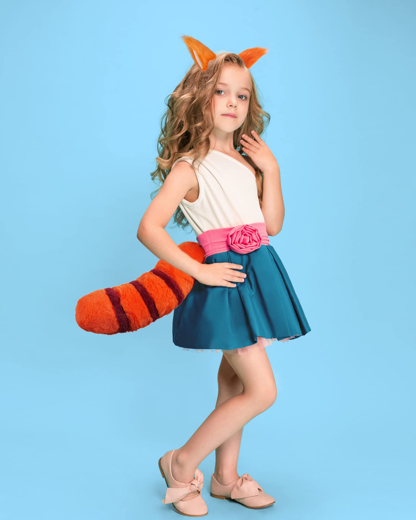 Red Panda Ears and Tail Set - Faux Fur Halloween Costume Accessories, Orange Cat Ears Hair Clip for Cosplay, Anime Conventions, and Animal Theme Parties