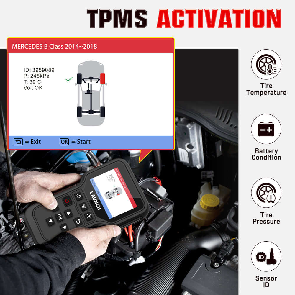 LAUNCH® CRT5011E TPMS Sensor Relearn and Program Tool - Professional Tire Pressure Monitoring System Diagnostic Scanner for Cars, Trucks & SUVs - Perfect for Auto Shops & DIY Mechanics