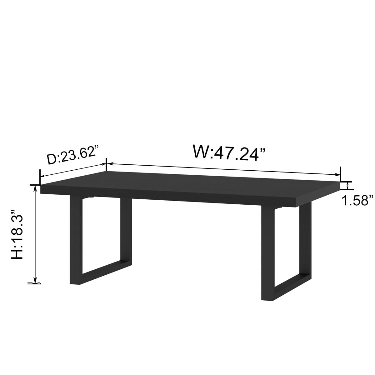 IBF Modern Black Coffee Table - Minimalist Industrial Wood & Metal Cocktail Table - 47 Inch Rectangle Living Room Center Table for Farmhouse, Home, Bedroom & Office - Black Oak Finish - Perfect for Entertaining, Reading & Decor