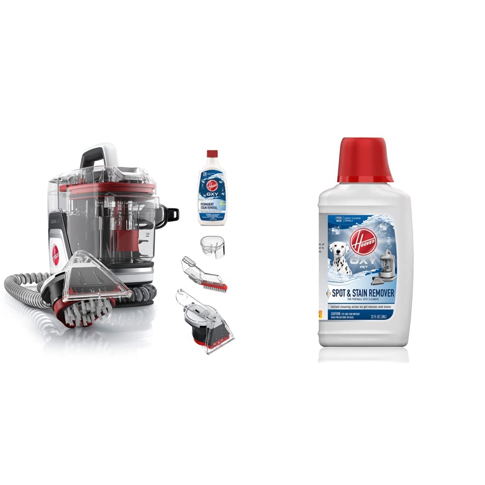 Hoover CleanSlate Plus Carpet & Upholstery Spot Cleaner with Spin Scrub Tool (FH14052) + Oxy Premixed Spot Cleaner Solution (AH30941) - 32oz Pet Stain Remover & Odor Neutralizer for Carpets, Furniture & Auto Interiors - Perfect for Pet Accidents, Spills & Deep Cleaning