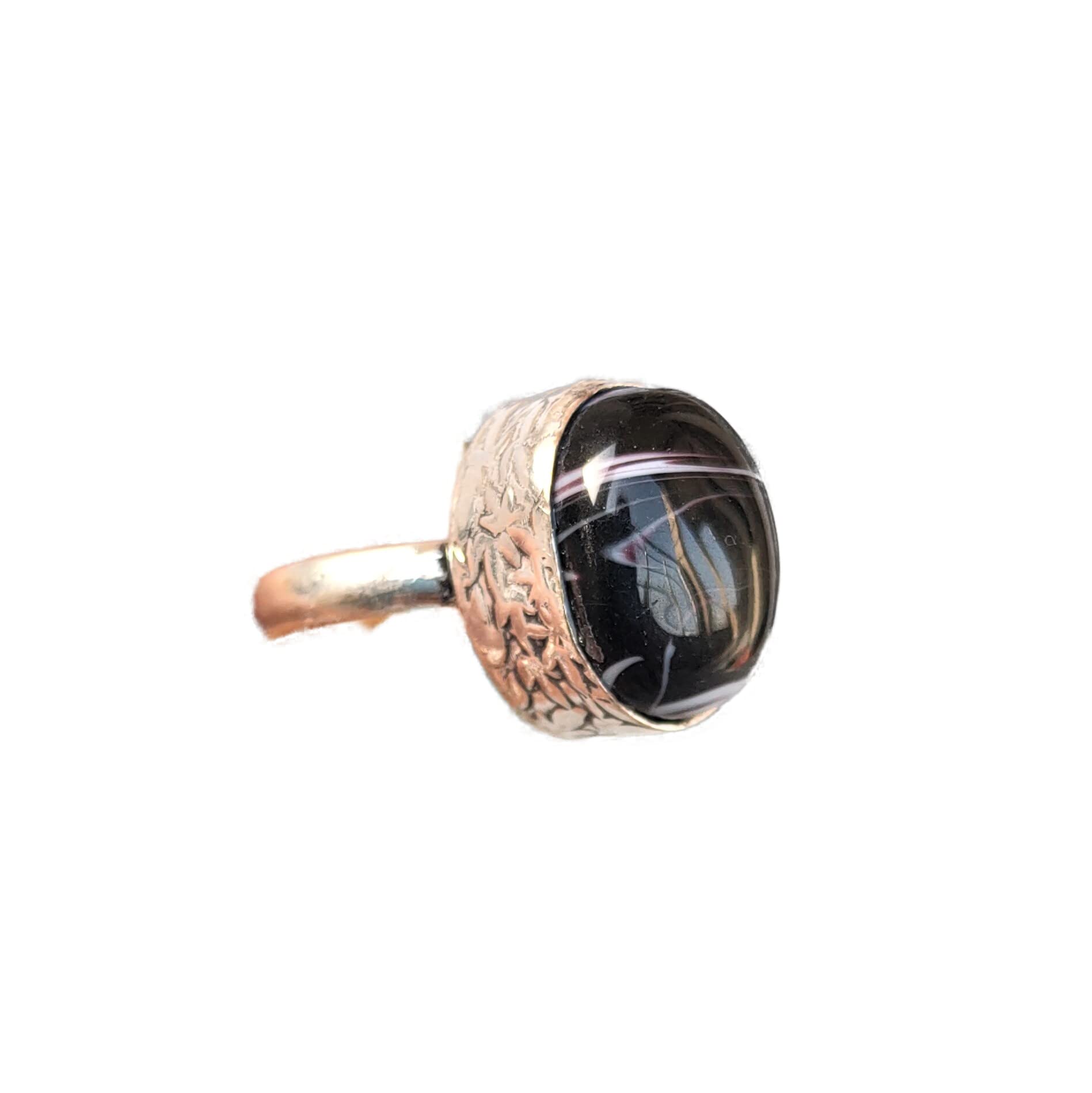 Black Botswana Agate Ring for Women - Oval Statement Ring with Black Lace Stone | Bohemian Wedding Jewelry | Designer Agate Band Ring for Everyday Wear & Special Occasions