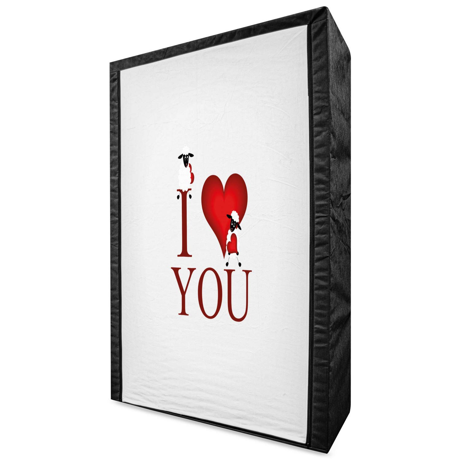 Ambesonne I Love You Portable Fabric Wardrobe - Comic Style Large Red Heart with Text & Sheep Design - 42.5