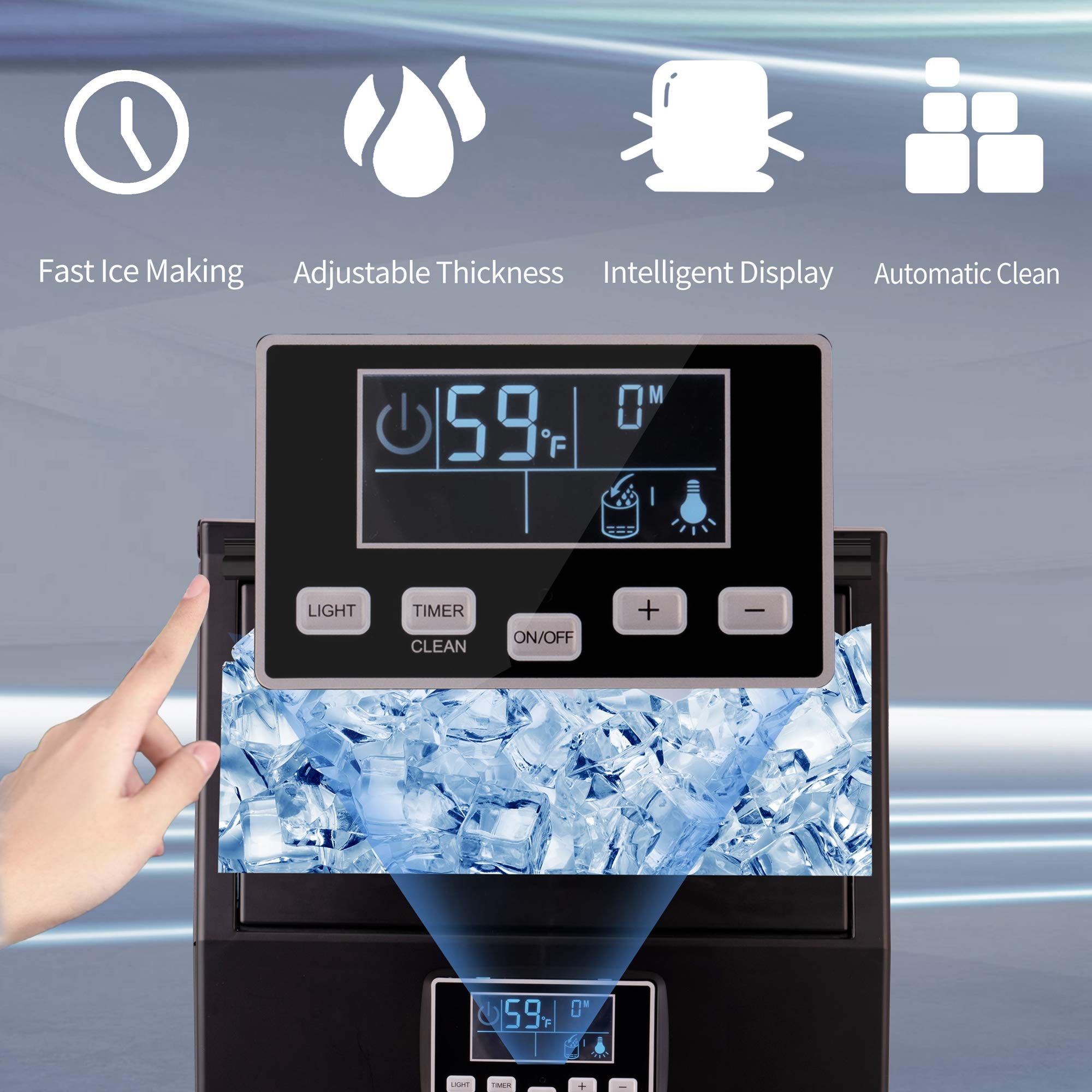 Commercial Ice Maker Machine 66LBS/24H Stainless Steel Under Counter Freestanding with Self-Cleaning & Automatic Water Inlet - Clear Ice Cube Maker with Scoop - Perfect for Cafes, Bars, Restaurants, Home & Office Use