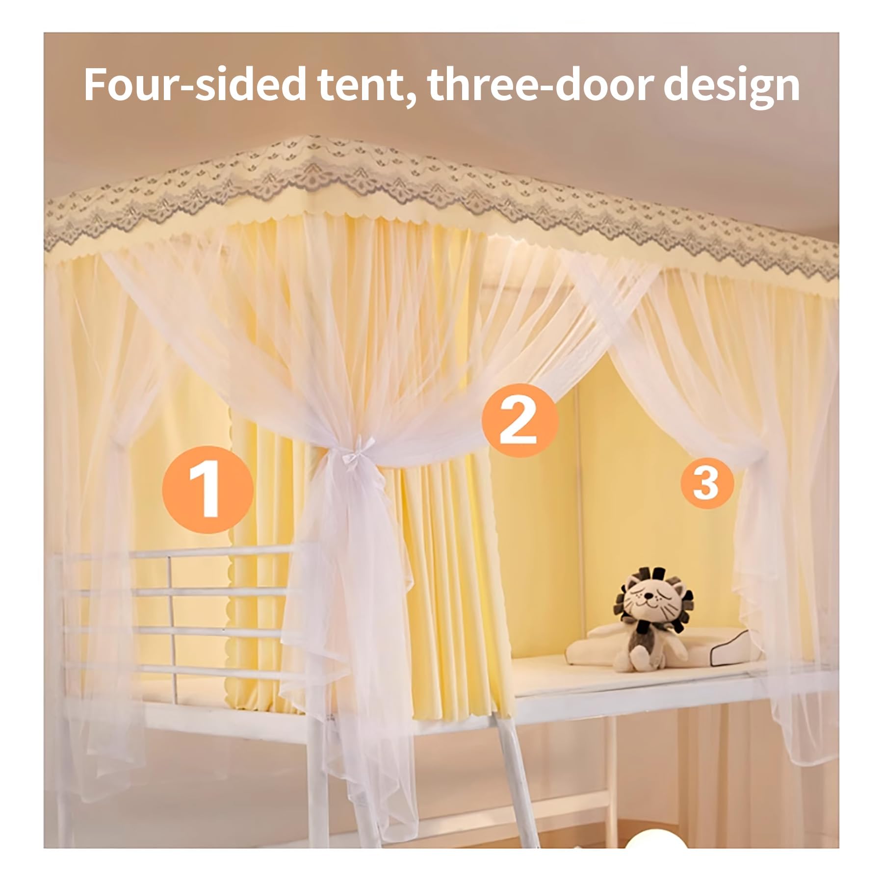 Purple 47.2in (120cm) 4-Post Canopy Bed Curtain Set for Twin Bunk Beds - Dorm Room Privacy Canopy with Sturdy Frame Poles - Perfect for College Dormitories, Kids' Rooms & Privacy Bed Tents