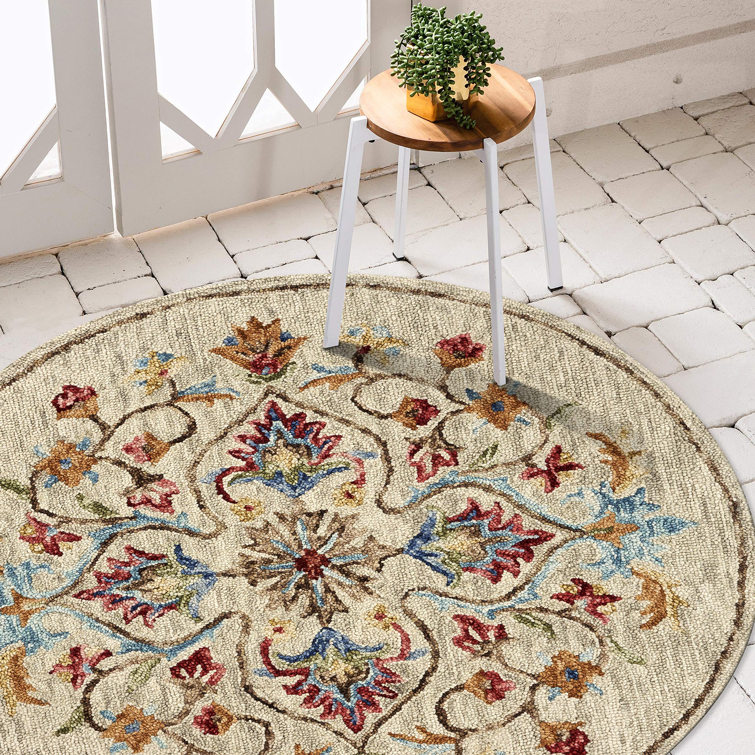 LR Home SINUOUS 6' Round Beige Area Rug - Soft Modern Boho Rug for Living Room, Bedroom & Nursery Decor