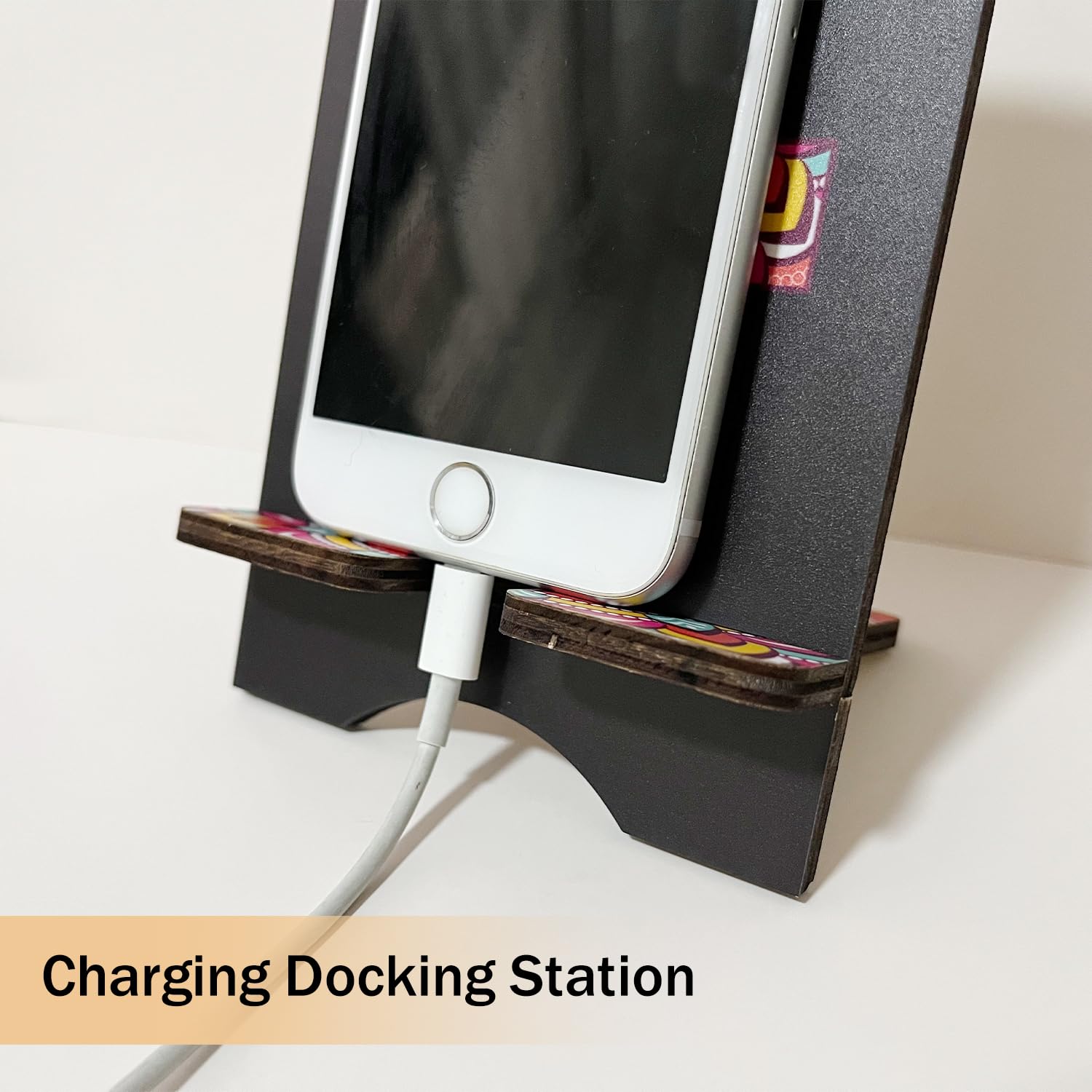 Personalized Initial Wooden Phone Stand - Universal Cell Phone Holder for Desk & Office with Charging Hole, Compatible with All Smartphones & Tablets | Perfect for Home, Office, Video Calls & Hands-Free Viewing