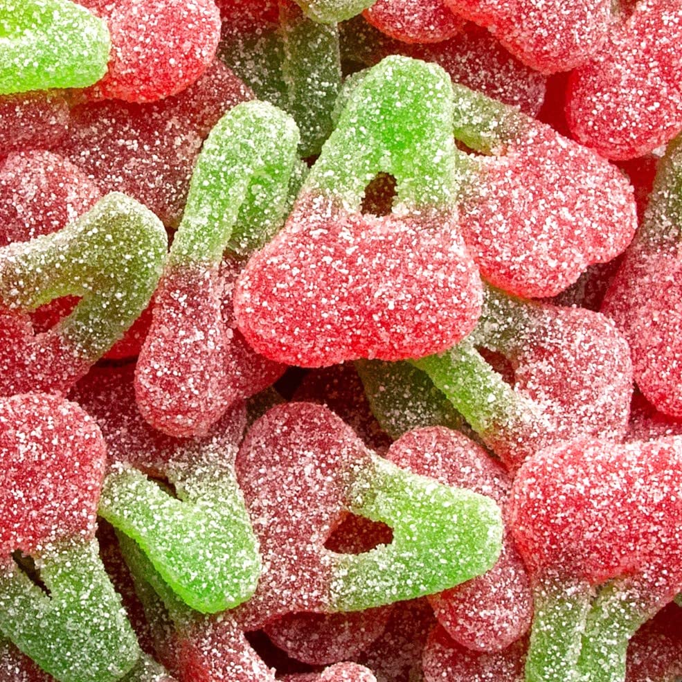 Sour Twin Cherries Gummy Candy - 1 Pound Bulk Bag of Sanded Gummi Cherries for Parties, Snacking & Baking Decorations
