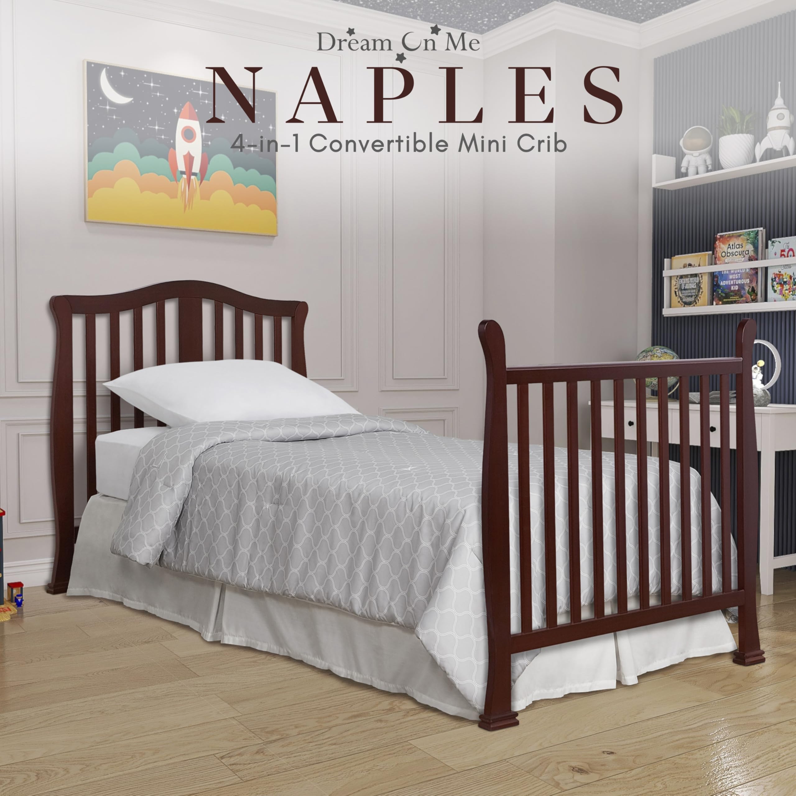 Dream On Me Addison 4-in-1 Convertible Mini Crib - Espresso Finish | Greenguard Gold Certified | Non-Toxic New Zealand Pinewood | Includes 1
