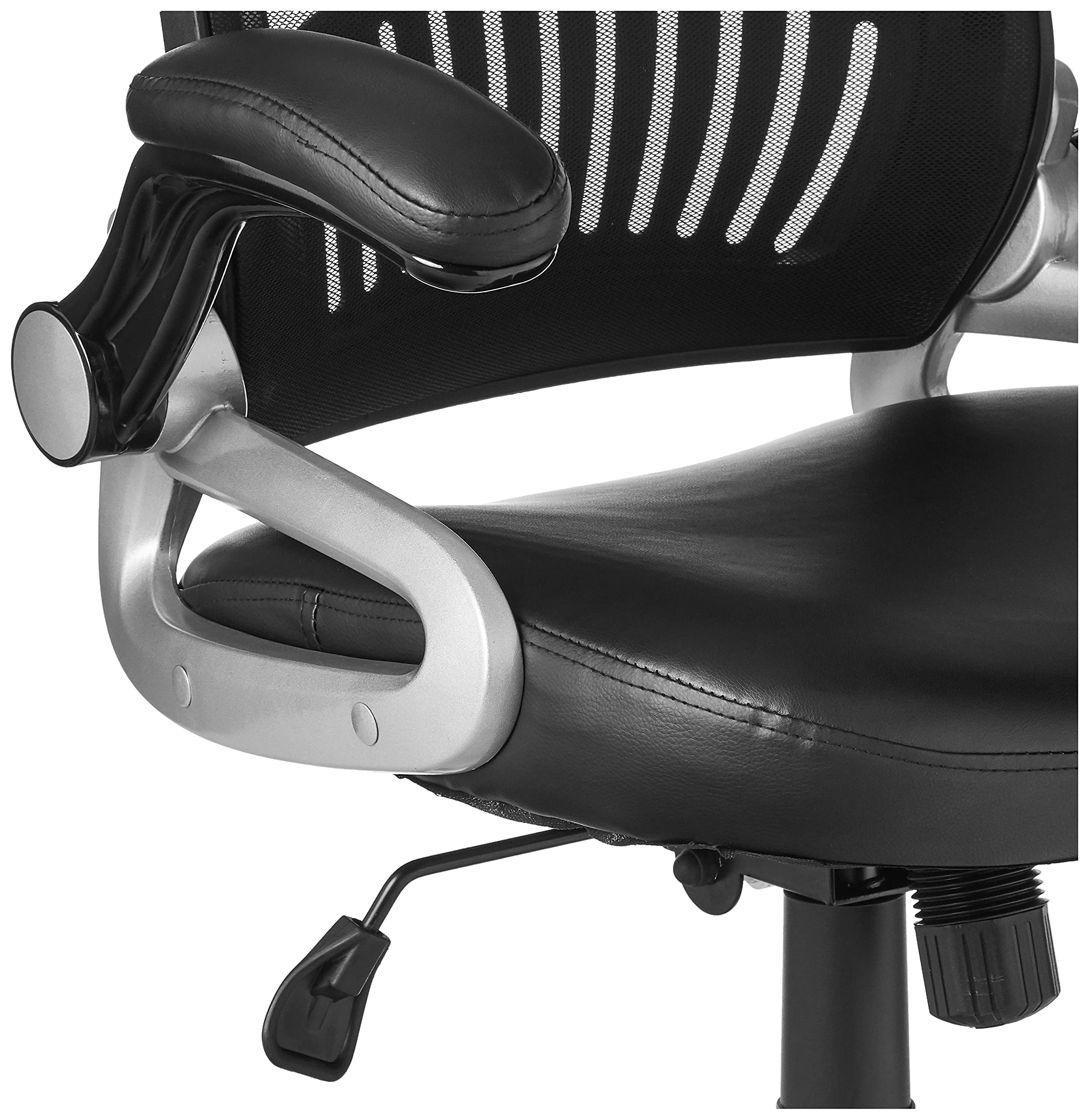 Office Star EM Series Bonded Leather Adjustable Executive Chair with Thick Padded Seat & Built-in Lumbar Support - Black/Silver - Perfect for Home Office, Conference Rooms & Workspaces