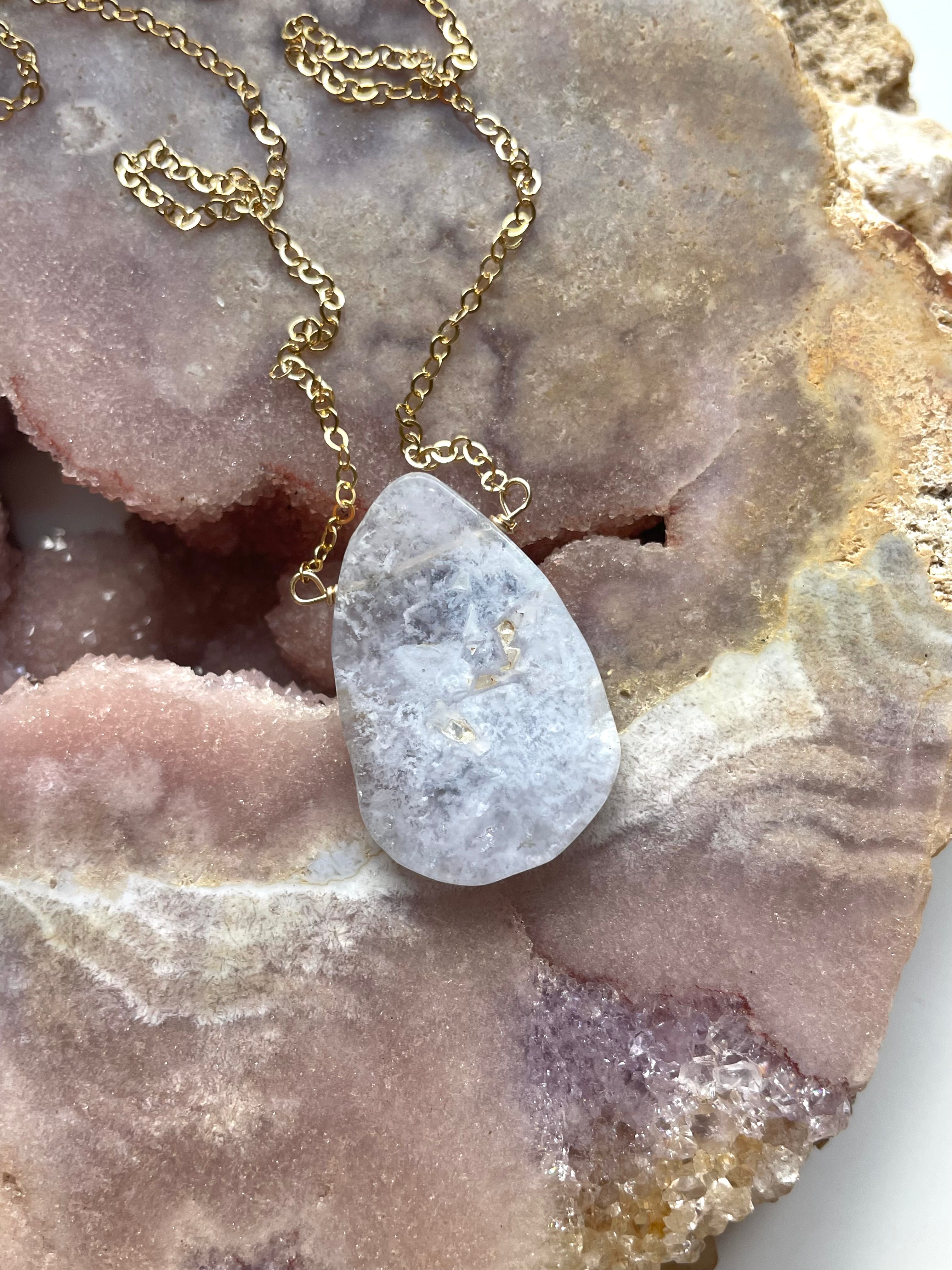 Blue Lace Agate Pendant Necklace - Natural Stone Jewelry for Women - Healing Crystal Gift for Meditation & Spiritual Protection