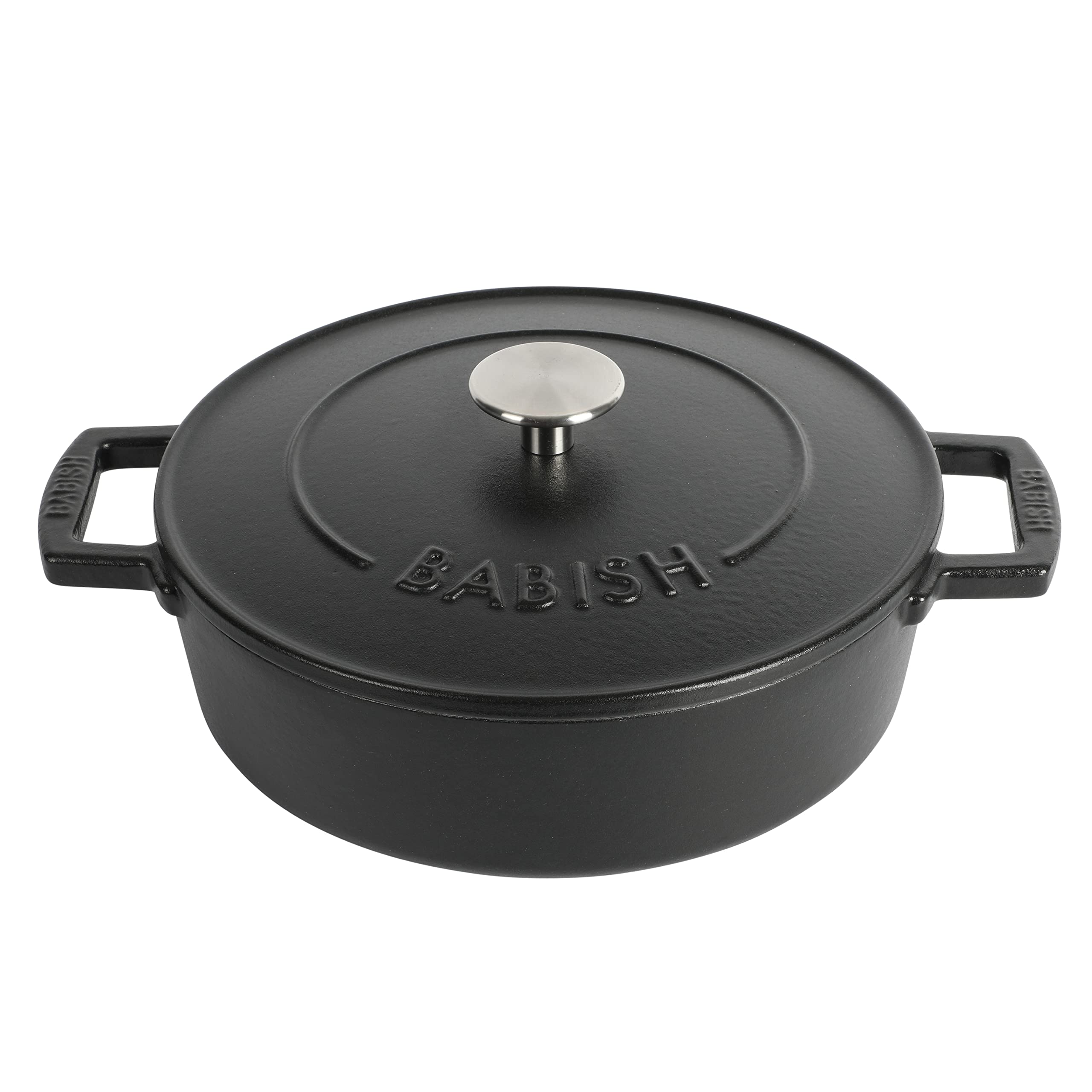 Babish 3-Quart Cast Iron Braiser with Lid - Heavy Duty Enameled Dutch Oven for Baking, Roasting & Sautéing - Perfect for Stovetop, Oven & Campfire Cooking