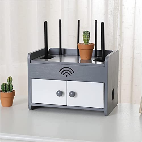 Wooden WiFi Router Storage Box - Multi-Layer Cable Management Organizer for Routers, Cables, Remotes & DVDs | Desktop Wireless Router Organizer with Cable Management | Perfect for Home Office, Living Room & Entertainment Center Organization