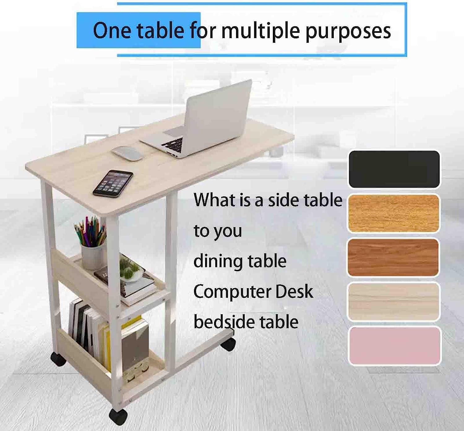 Adjustable Overbed Table with 2-Tier Shelves - Sturdy Steel Frame Laptop Desk for Keyboard & Computer - Perfect for Hospital, Bedside, or Home Office Use