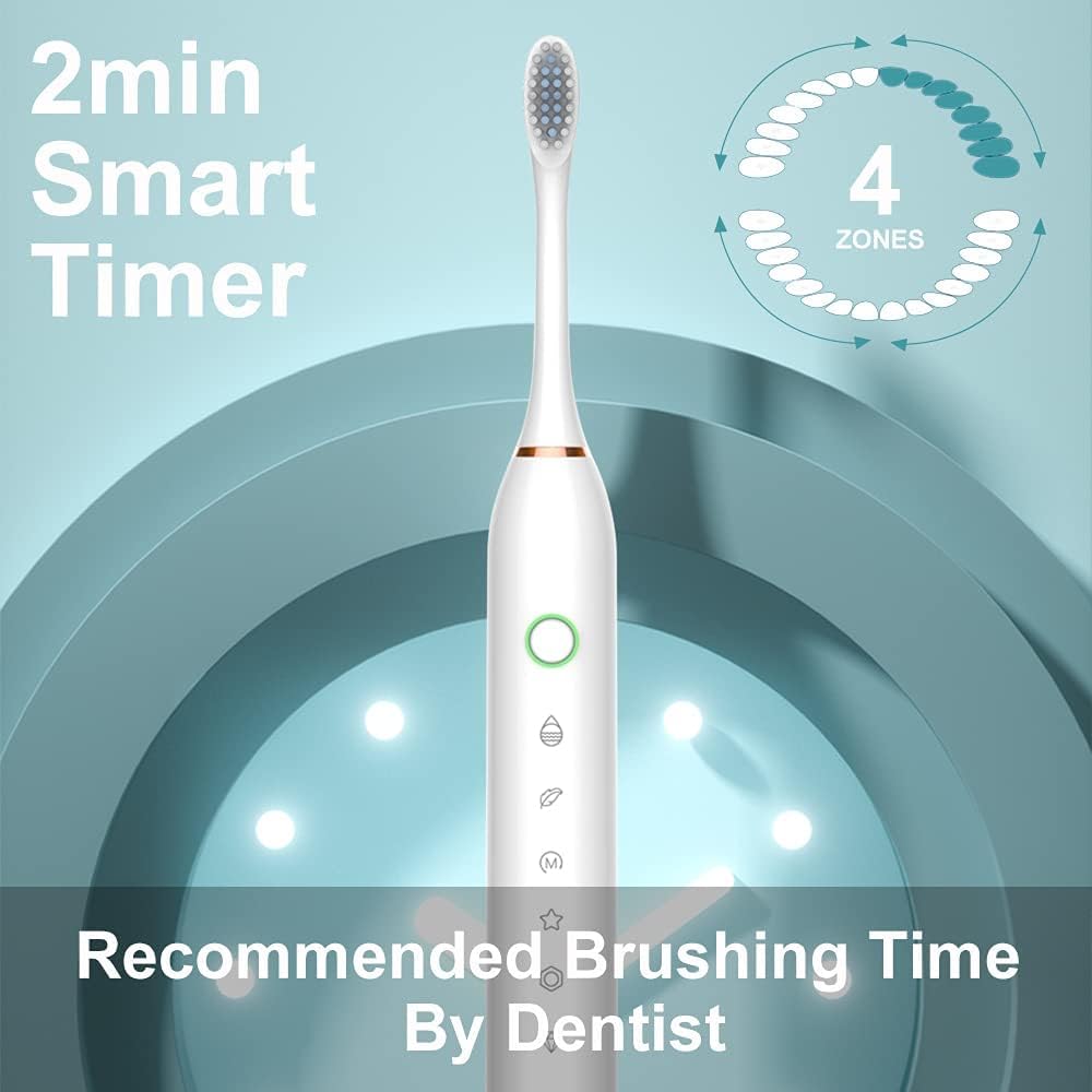 Electric Toothbrush for Adults & Kids - Wireless Rechargeable Sonic Toothbrush with 6 Brush Heads, 6 Cleaning Modes & 2-Minute Timer | Gentle Gum Protection & USB Fast Charging | Perfect for Travel & Family Oral Care