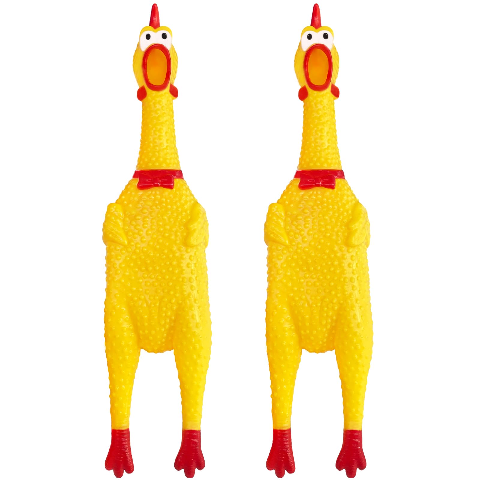 2 Pack Large Rubber Chicken Dog Toys - 12 Inch Yellow Squeaky Chicken for Dogs, Funny Screaming & Squawking Noise Maker - Perfect for Prank Gifts, Pet Playtime, and Training Rewards