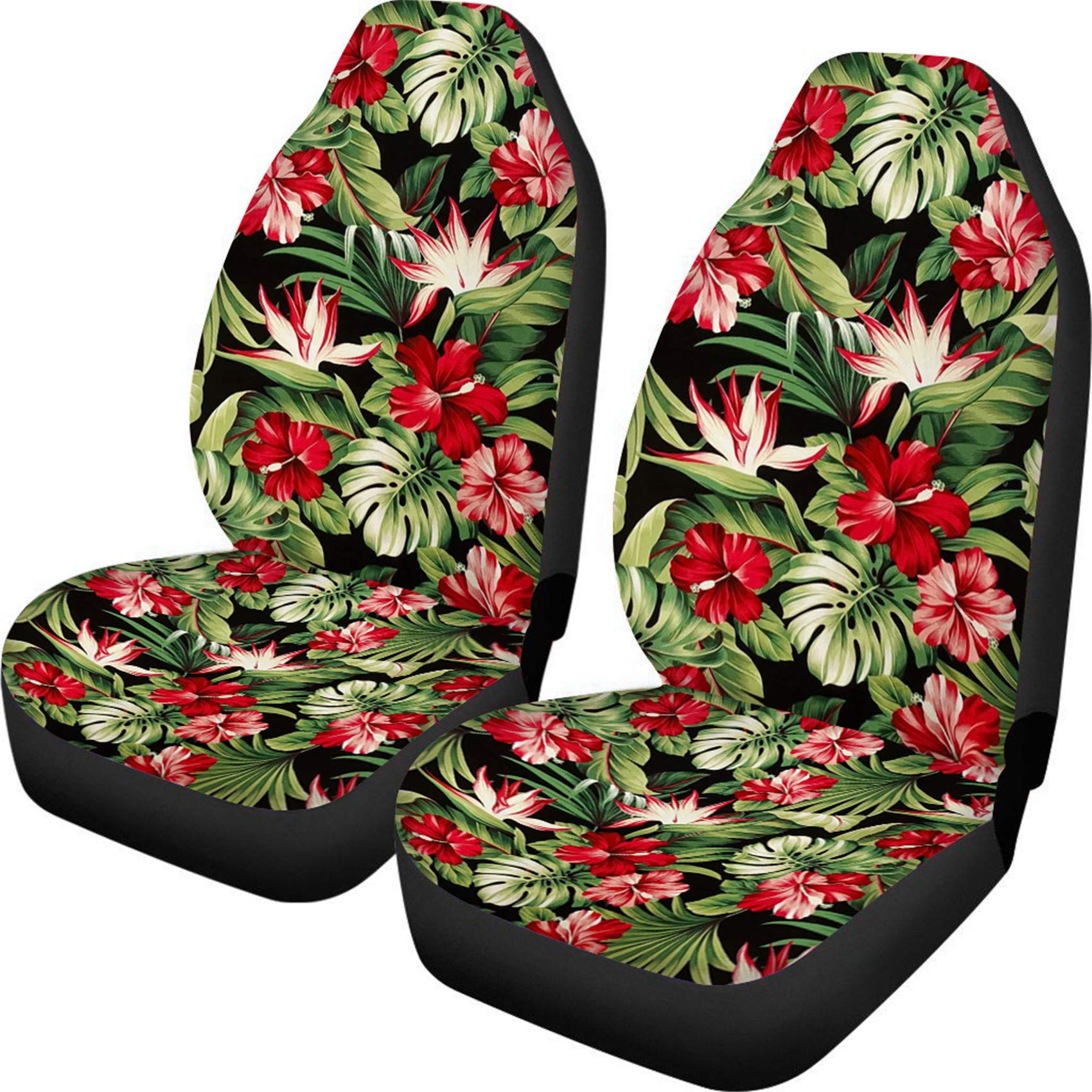 HUGS IDEA Universal Car Seat Covers 2-Piece Set - Hawaiian Tropical Floral Design for Cars, Trucks & SUVs | Waterproof & Non-Slip Protection for Road Trips & Daily Commutes