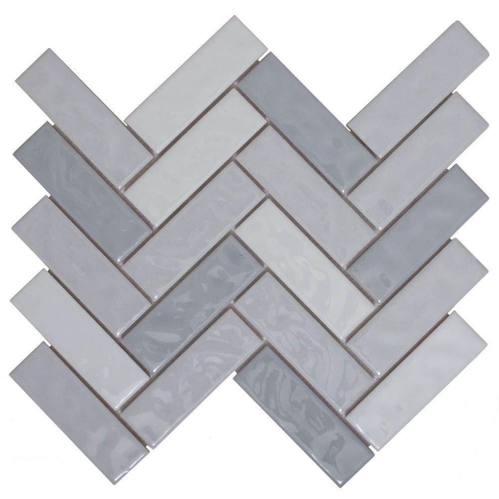Gray Herringbone Ceramic Wall Tile - Peel and Stick Backsplash for Kitchen, Bathroom, and Fireplace Decor