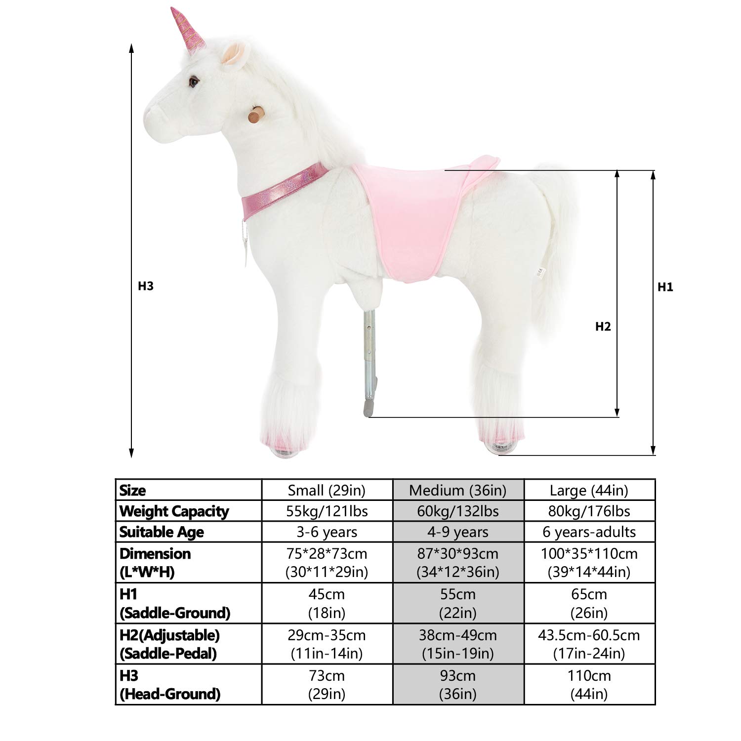 UFREE Ride-On Unicorn Plush Toy for Kids Ages 4-9 | Pink Stuffed Animal Ride-On Unicorn | Perfect for Birthday Gifts, Indoor Play & Imaginative Playtime
