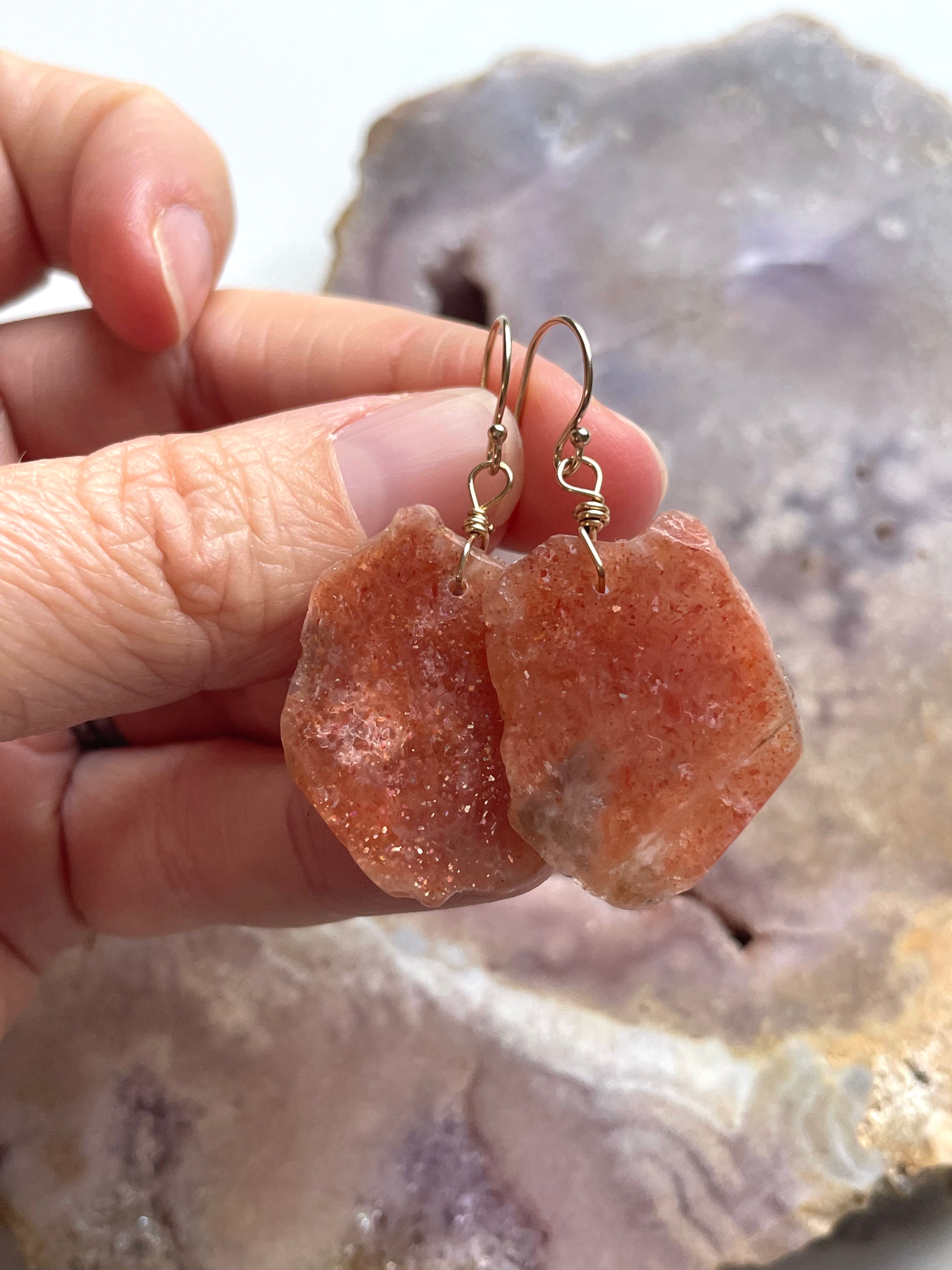 Orange Sunstone Gold Filled Crystal Gemstone Earrings for Women | Healing Stone Jewelry | Perfect for Everyday Wear, Meditation & Gift Giving