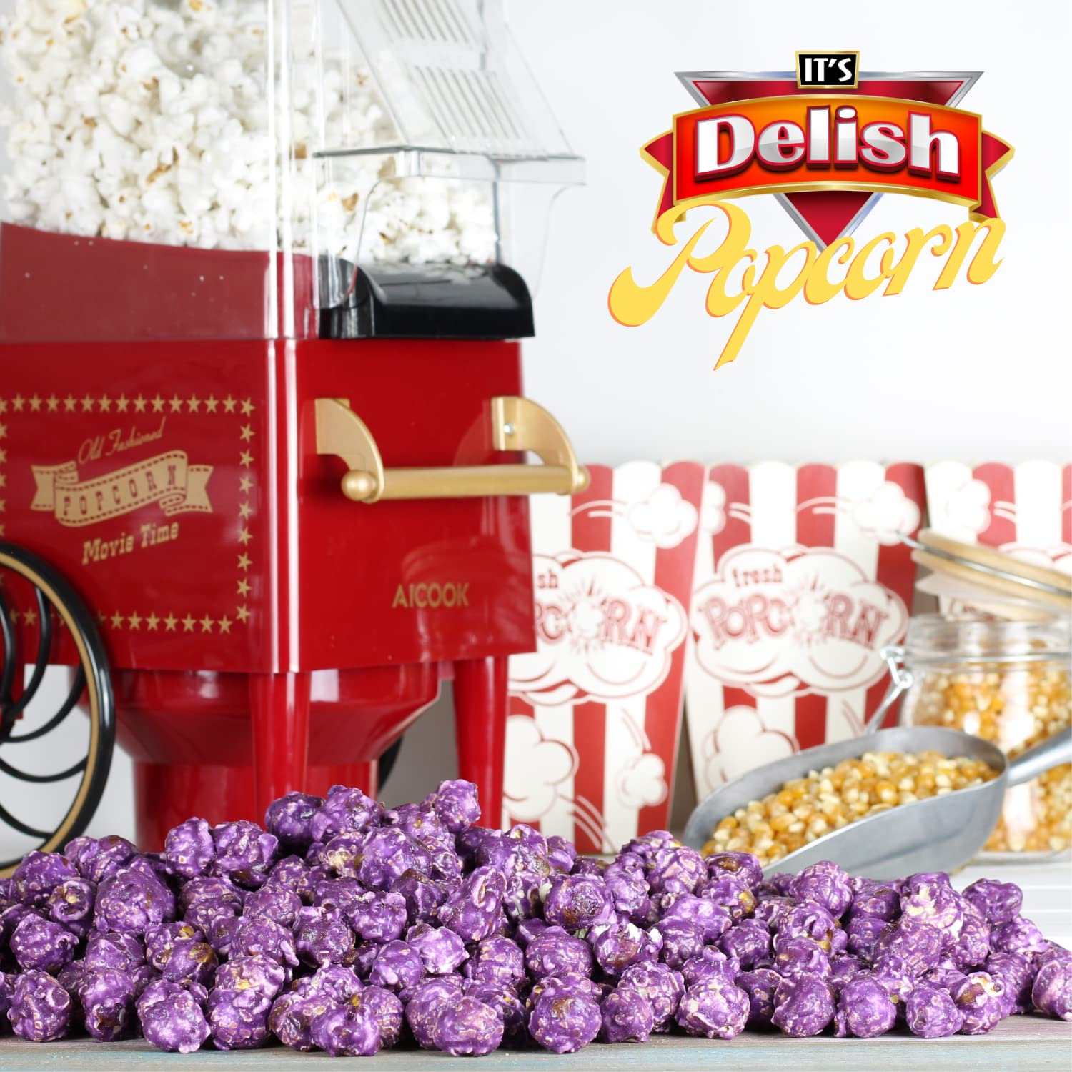 Gourmet Purple Grape Flavored Popcorn - 5 lbs Bulk Bag | Air Popped, Gluten Free, Vegan & Kosher Snack | Perfect for Birthday Parties, Movie Nights & Special Events | It's Delish Brand