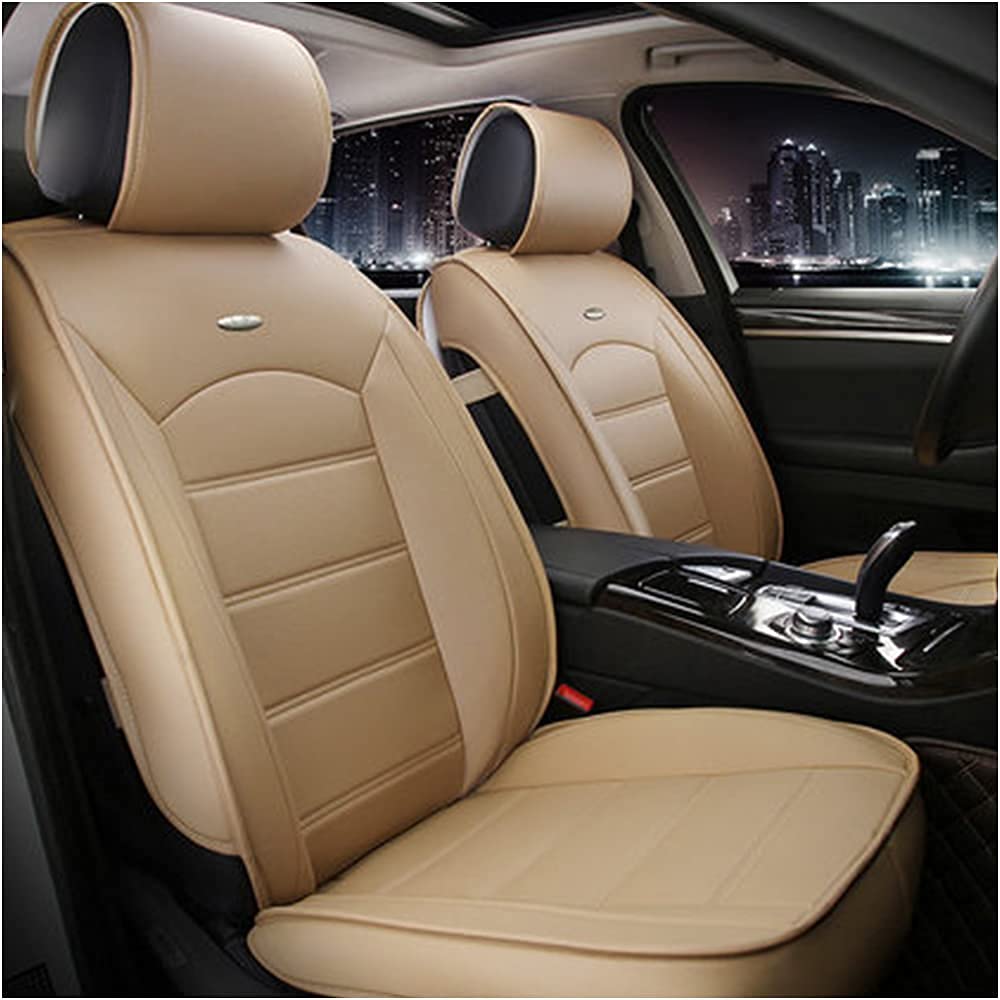 Premium Universal Leather Car Seat Covers - Waterproof, Airbag Compatible & Wear Resistant (Beige) - 2-Piece Set with Comfort Pillow | Perfect for SUVs, Sedans & Trucks | Enhances Interior Style & Protection