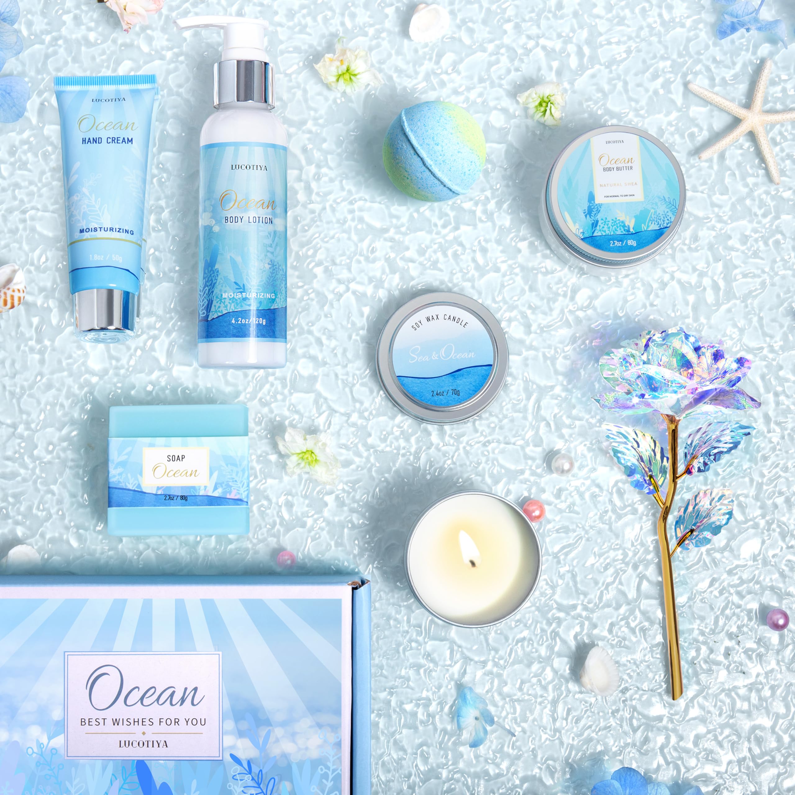 Luxury Ocean Scented Spa Gift Set for Women - Birthday Self Care Gifts for Her, Wife & Mom - Relaxation & Pampering