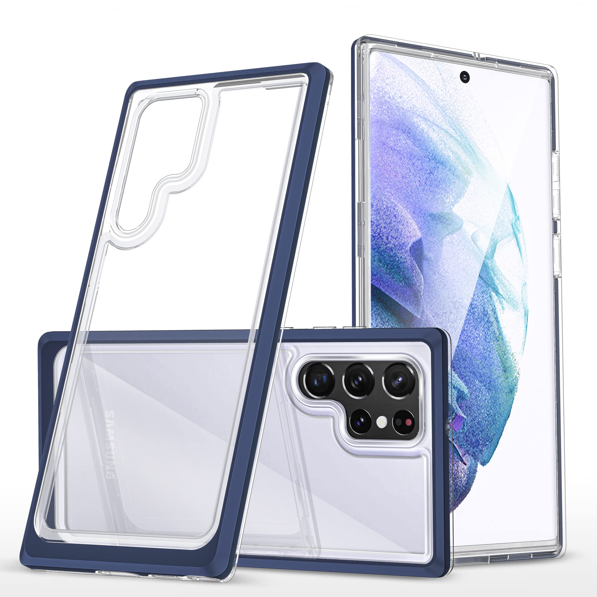 Samsung Galaxy S22 Ultra Case, Slim Thin Soft TPU Bumper & Hard PC Back Cover - Shockproof, Scratch Resistant, Transparent Protective Phone Case (Blue) - Perfect for Daily Use, Travel, and Outdoor Activities