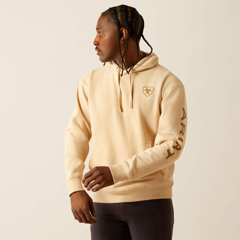 Ariat Logo Hoodie for Men & Women - Soft Cotton Blend Pullover in Tan Heather - Comfortable Casual Wear for Outdoor Activities, Work & Everyday Use