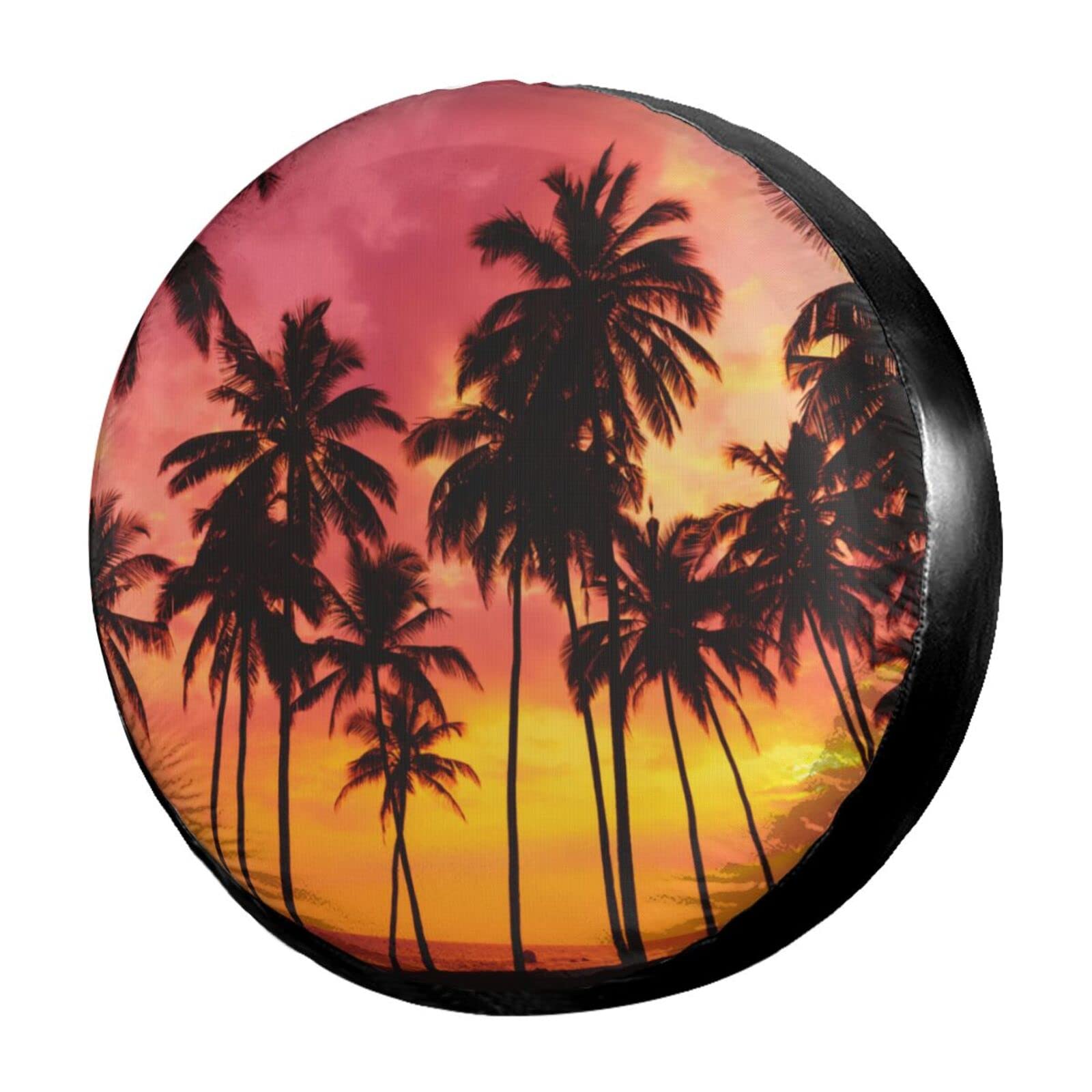 Premium 17-Inch Tropical Beach Palm Tree Silhouette Spare Tire Cover - Dust-Proof Wheel Protector for Trailers, RVs, SUVs & More | Perfect for Road Trips & Beach Adventures