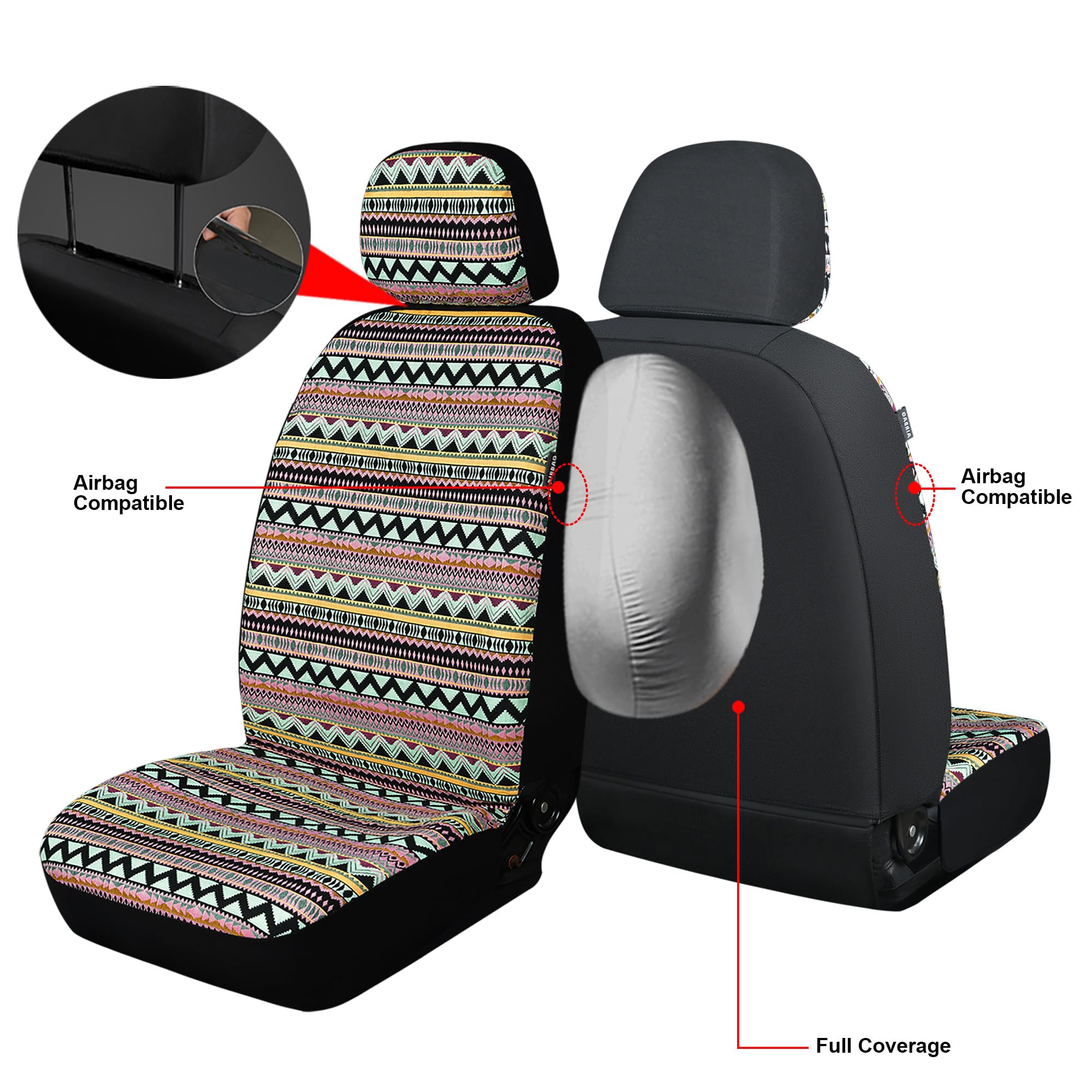ENOGE Boho Car Seat Covers - Breathable Baja Saddle Blanket Universal Fit for Cars, SUVs, Trucks & Vans (Baja Pink, Front Pair) - Perfect for Road Trips & Daily Commute