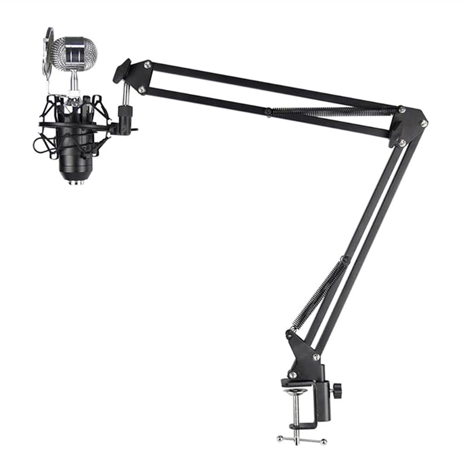 Adjustable Extendable Microphone Stand with Suspension Boom Scissor Arm & Table Mounting Clamp - Professional Recording Mic Holder (Black) - Perfect for Podcasting, Streaming, Voiceovers & Home Studio Setup